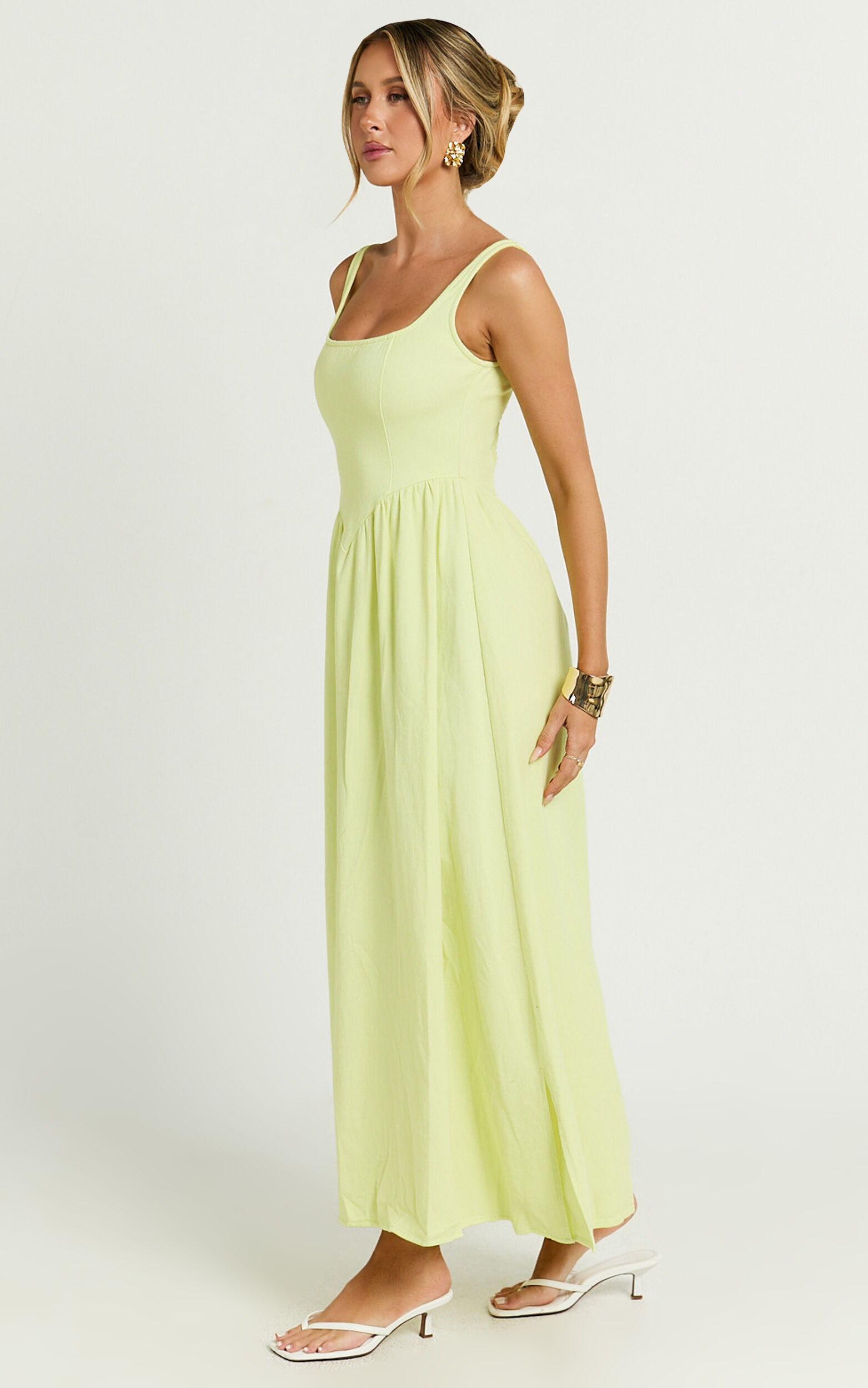 Rhaziya Midi Dress - Sleeveless Straight Neck Fit and Flare Dress in Citrus
