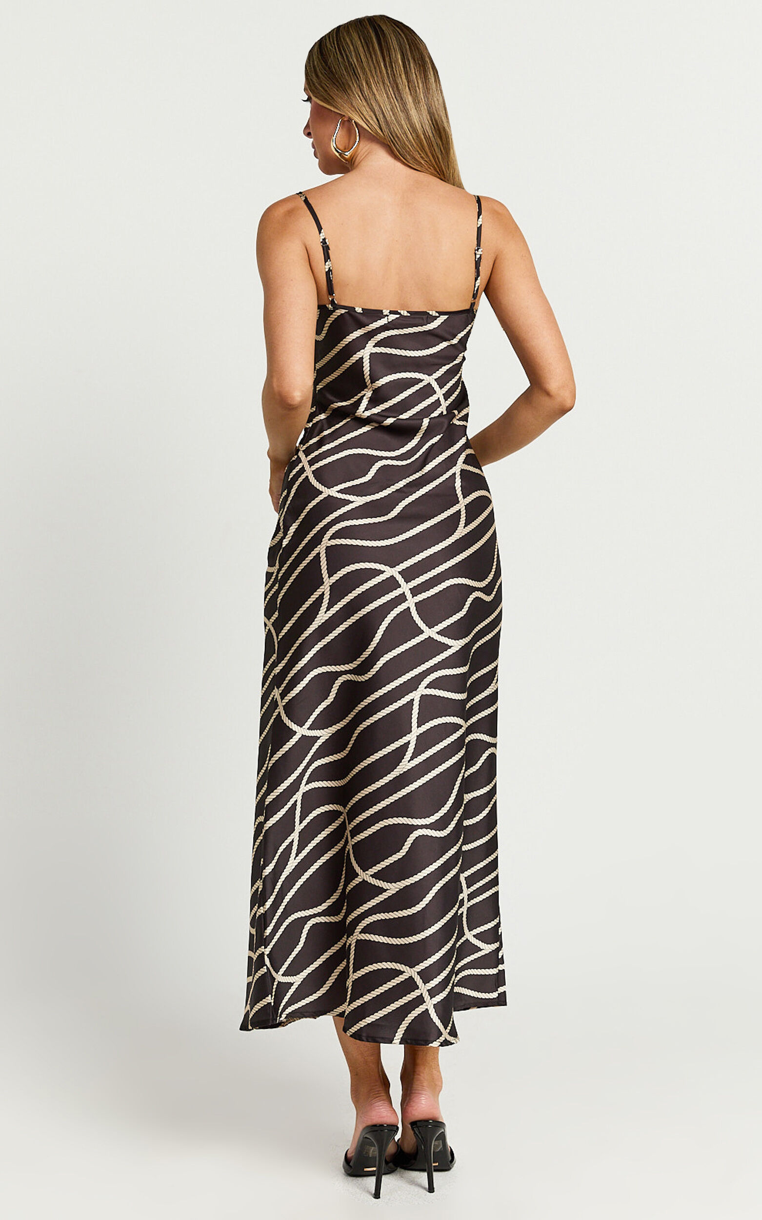 Hailey Midi Dress - Sleeveless Scoop Slip Dress in Rope Print