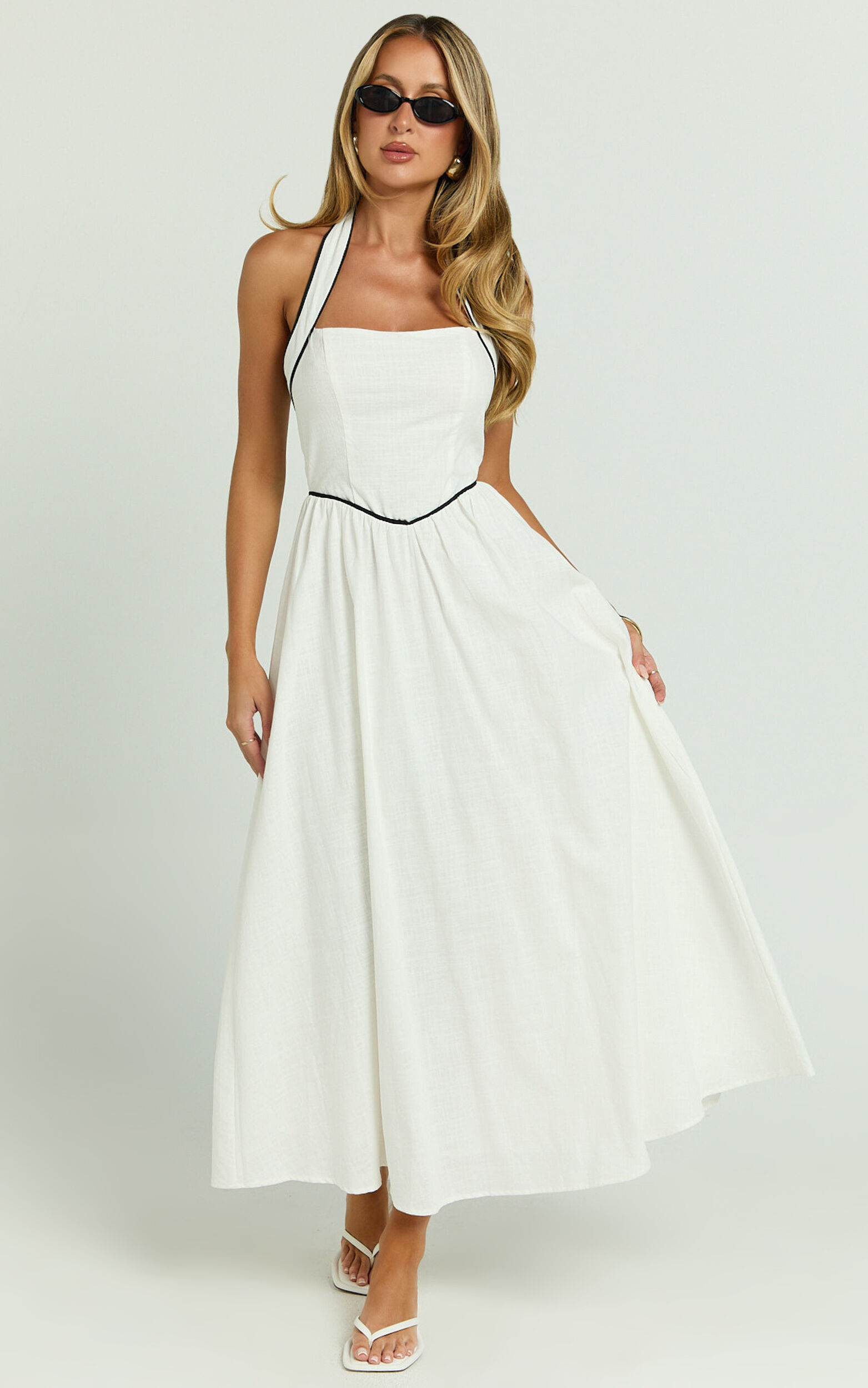 Jesse Midi Dress - Halter Neck Back Tie Dress in White