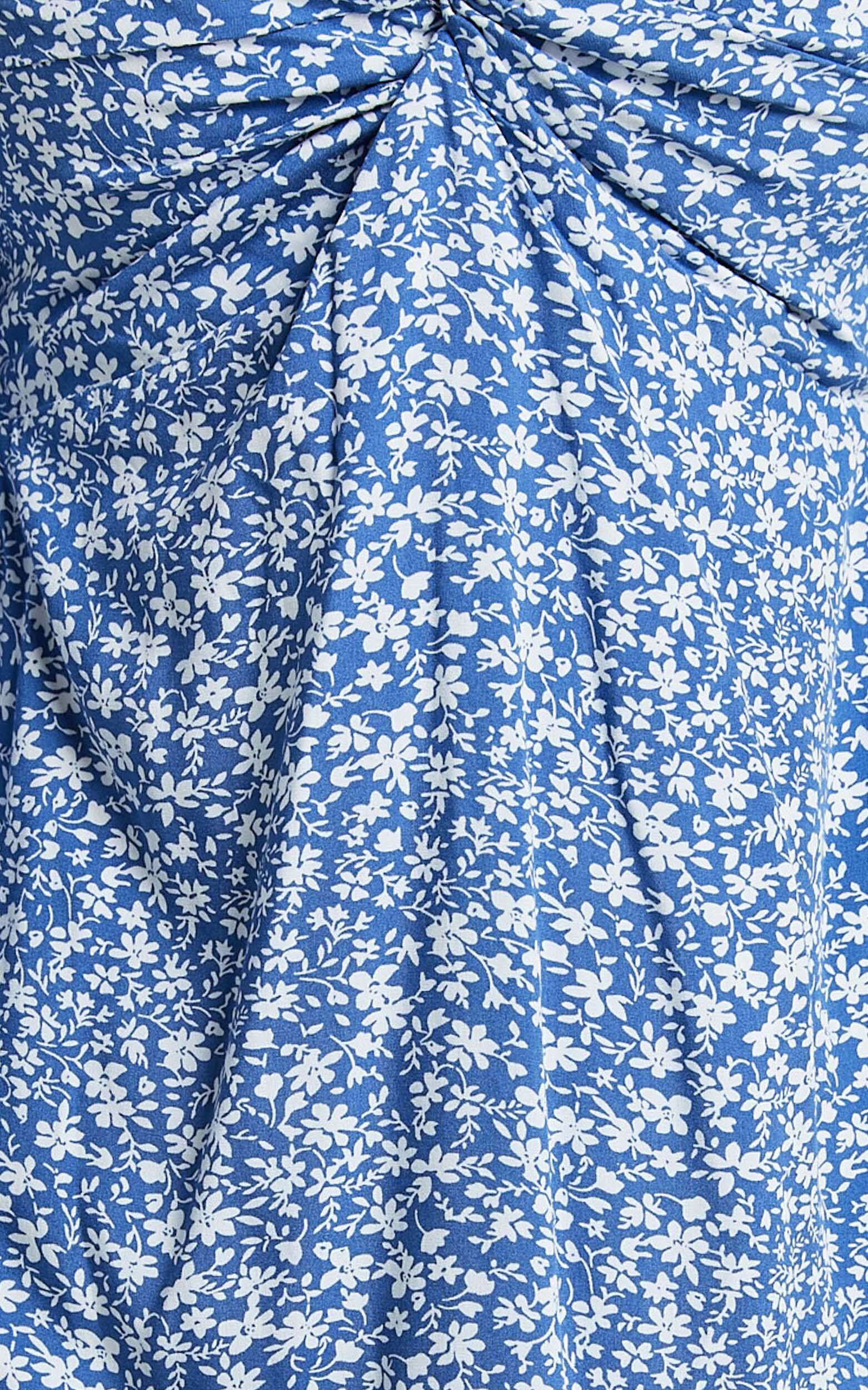 Ellison Mini Dress - 3/4 Sleeve Twist Bodice Dress in Blue Floral