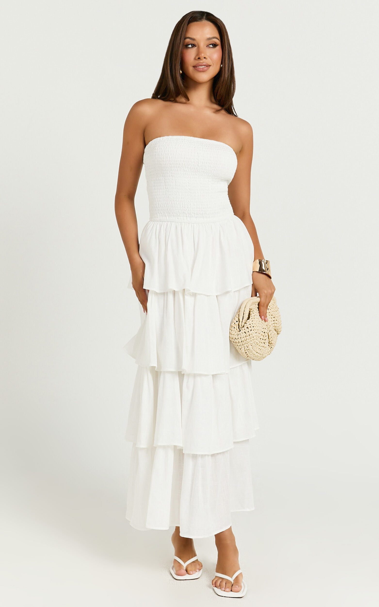 Sezane Maxi Dress - Strapless Tiered Dress in White