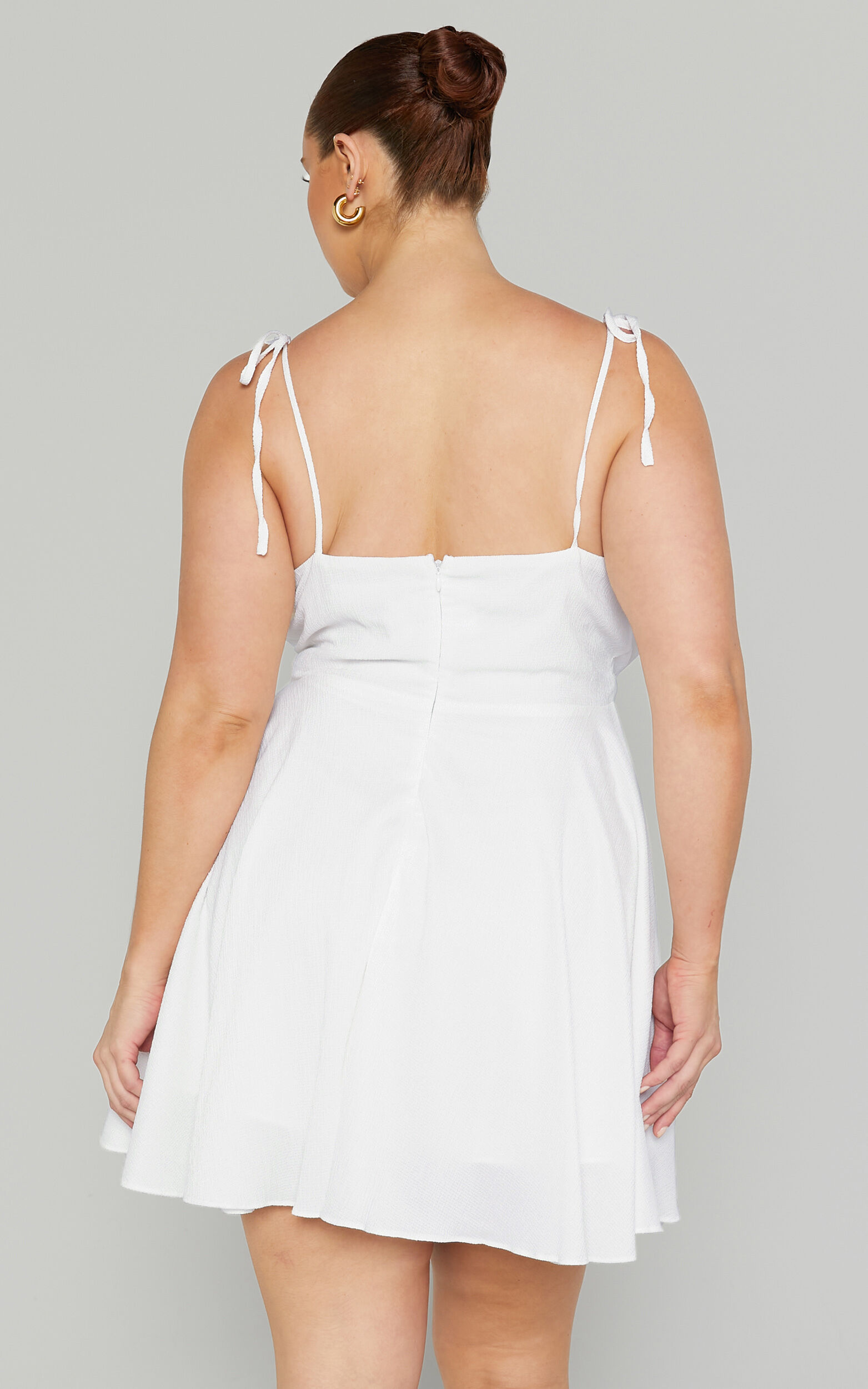 Aziah Mini Dress - Tie Shoulder Ruched Bodice Dress in White