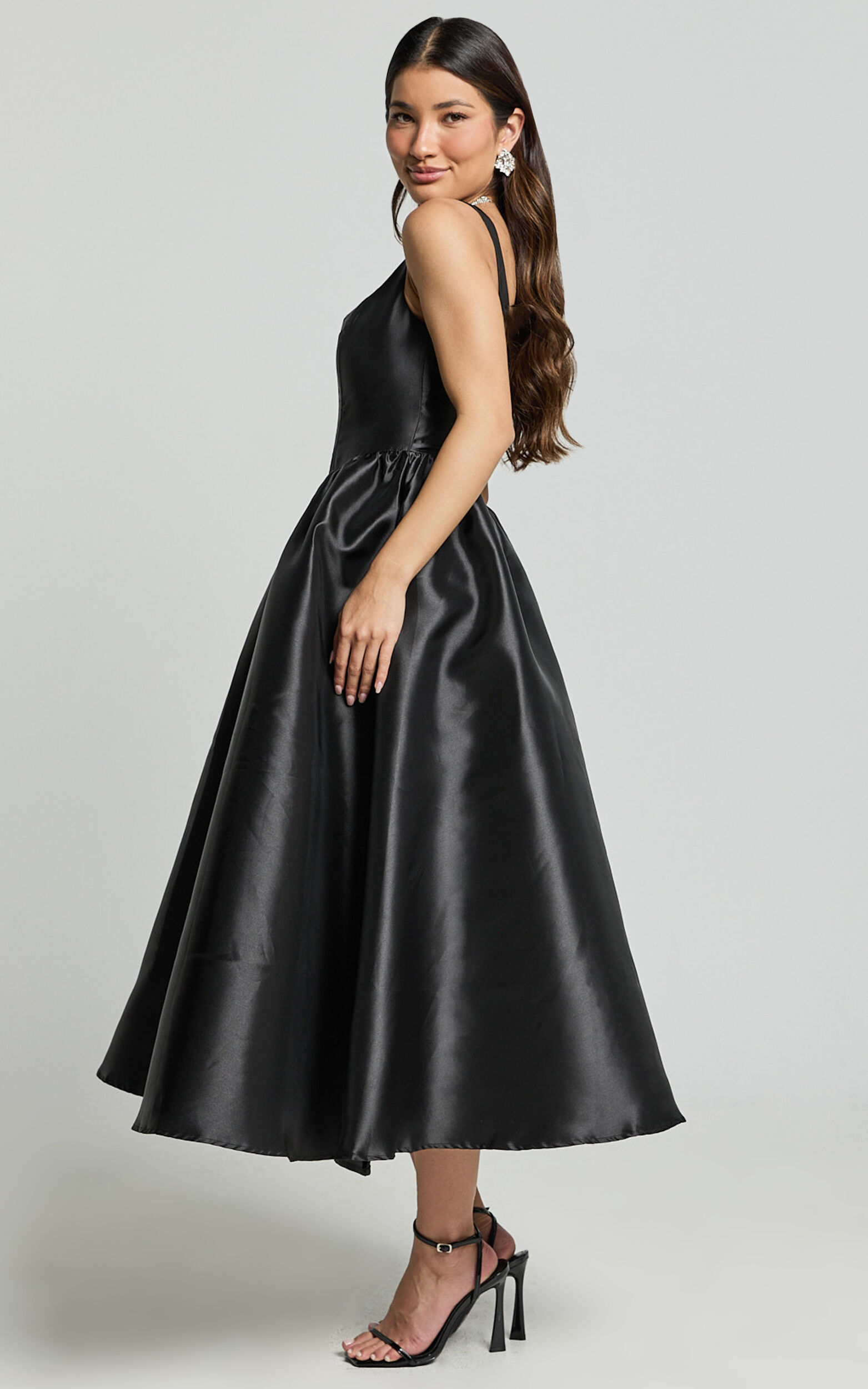 Courtney Midi Dress - Corset Panel Low Back Dress in Black