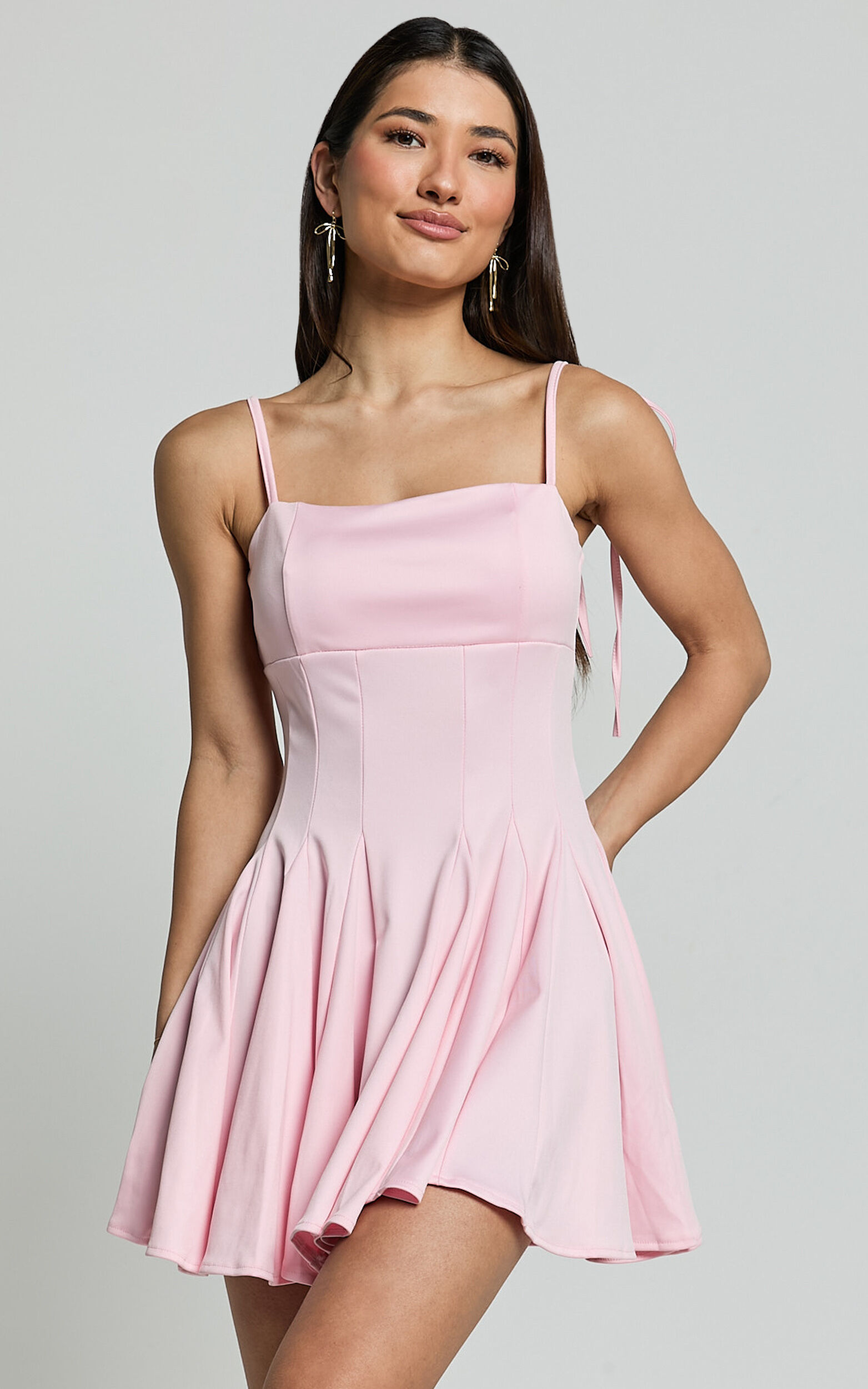 Bonnie Mini Dress - Straight Neck Fit and Flare Dress in Pink
