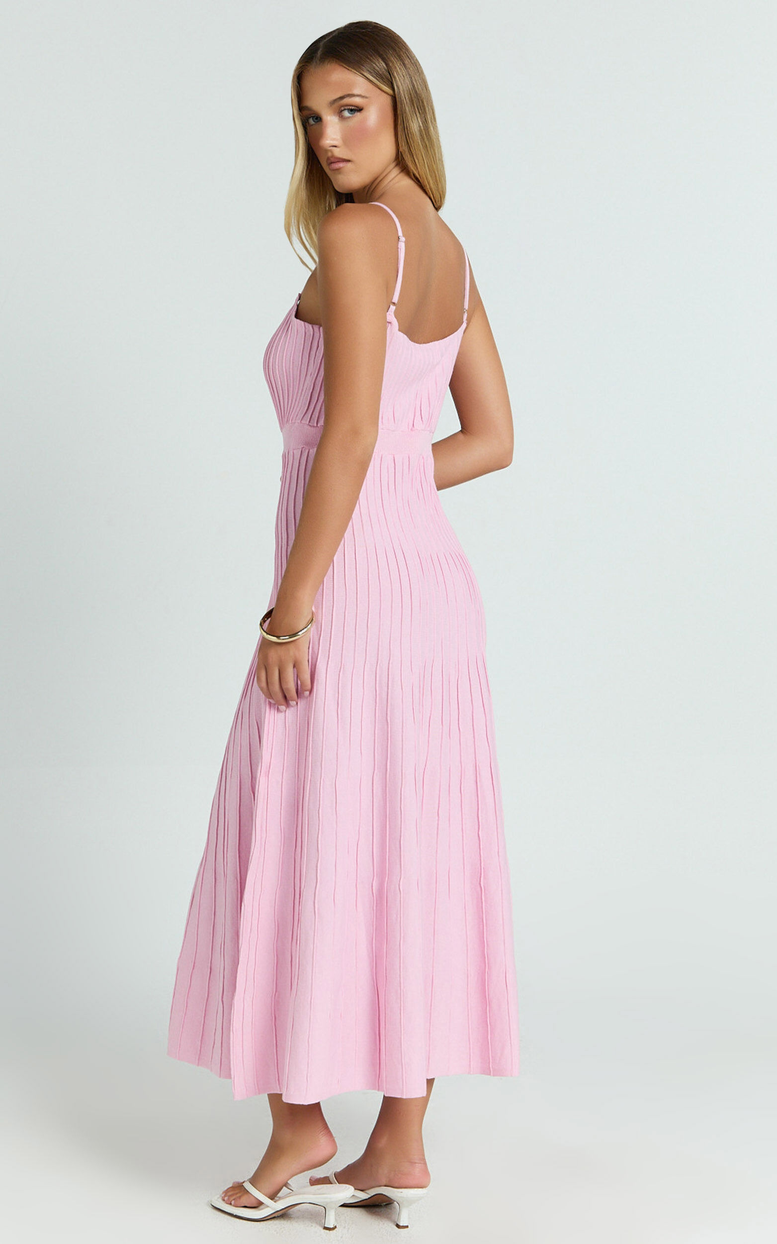 Donissa Midi Dress - Panelled Knit Dress in Pale Pink