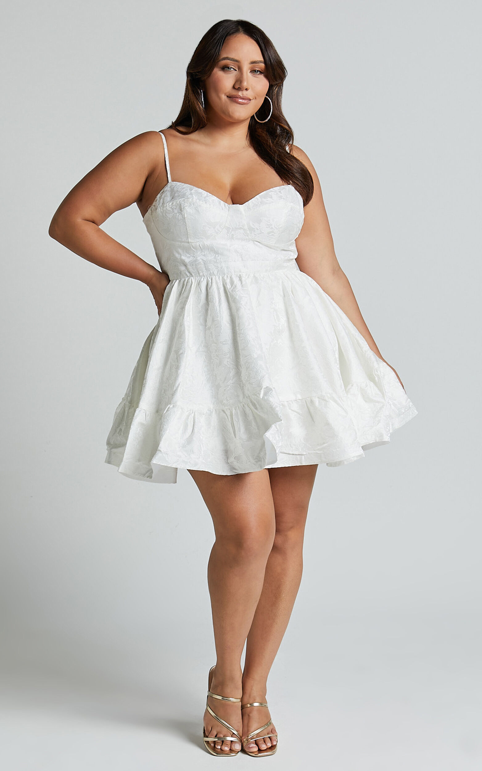 Kena Mini Dress - Jacquard Bustier Dress in White