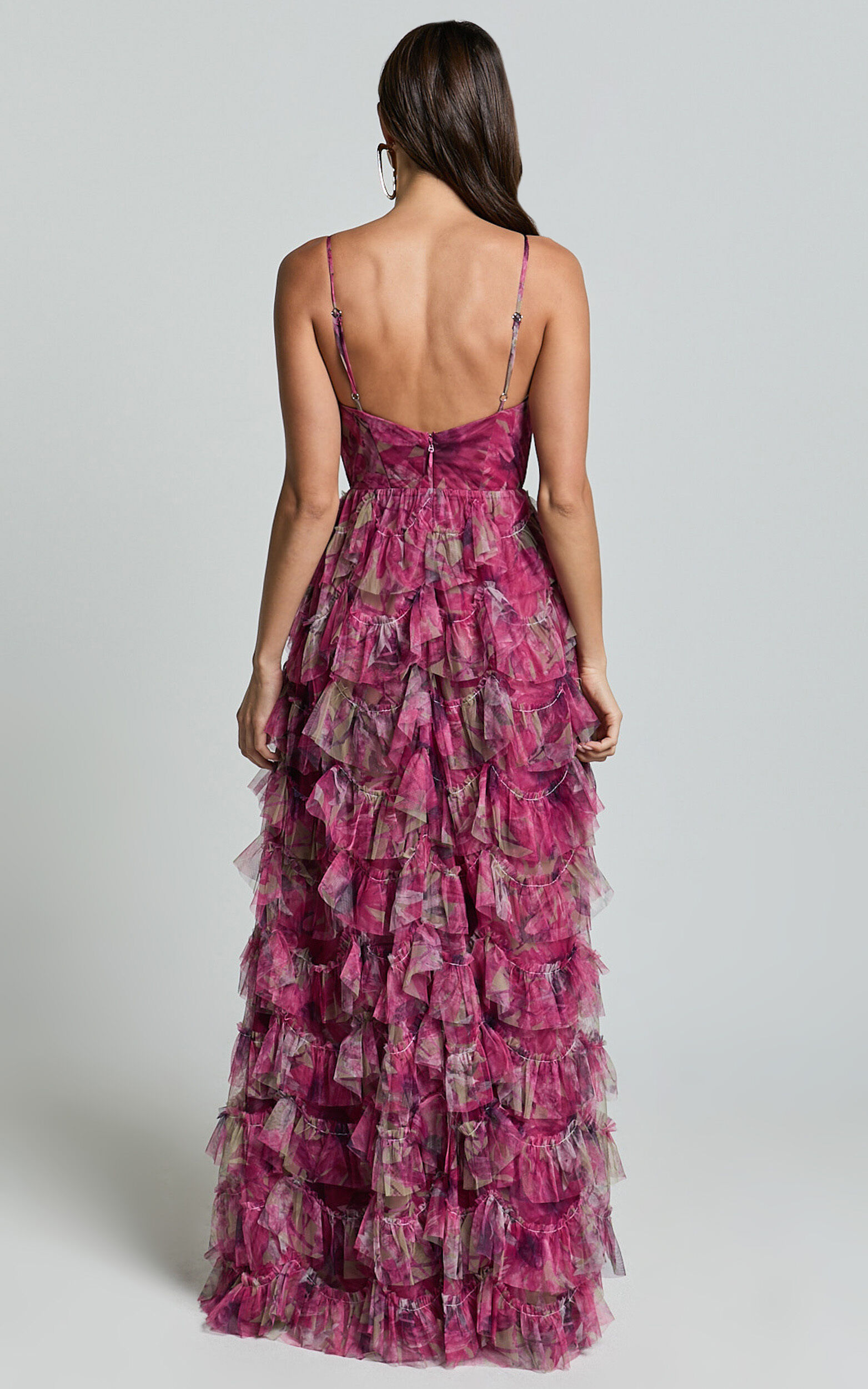 Amalie The Label - Josette Tulle Tiered Maxi Dress in Pink Floral