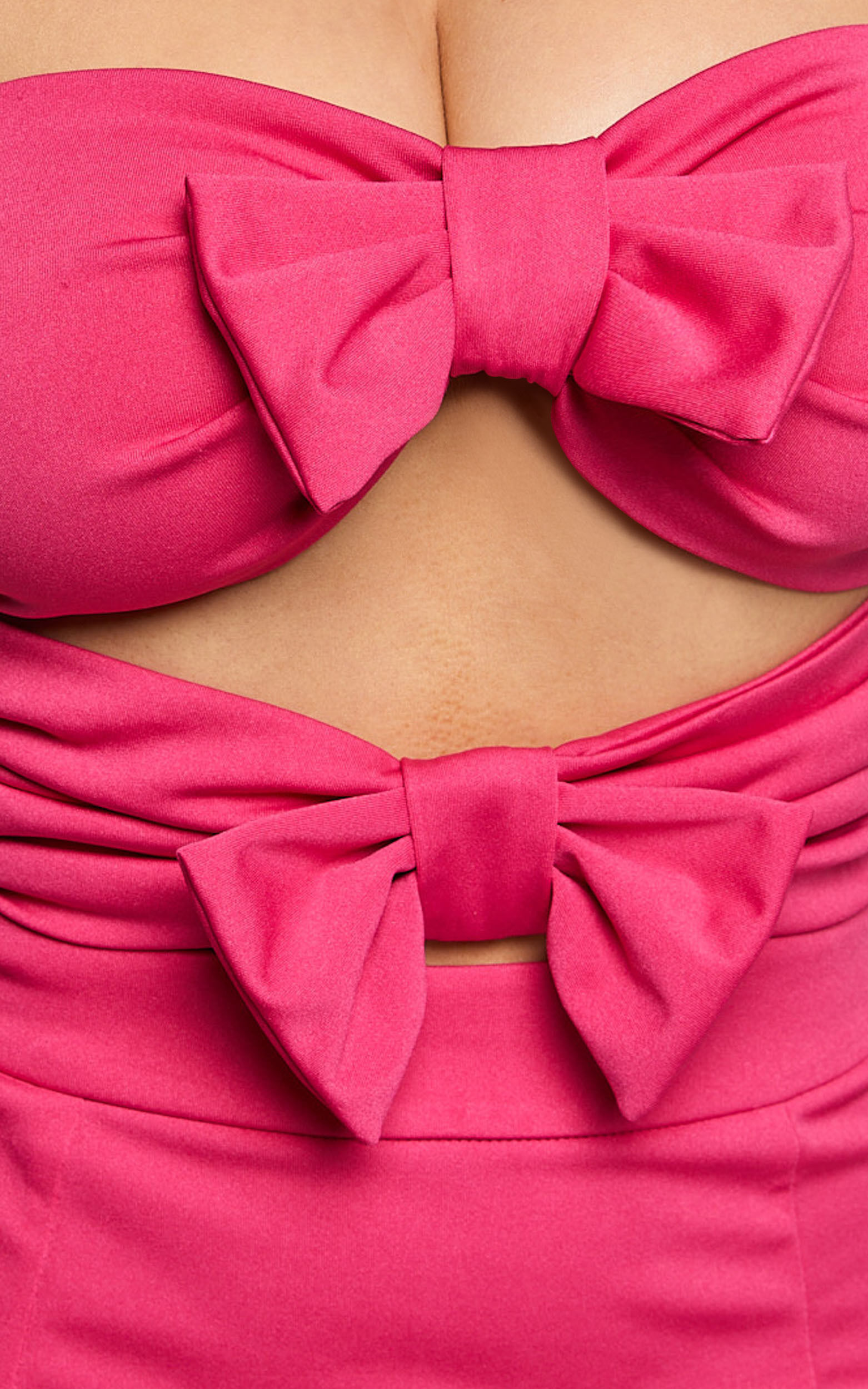 Annette Mini Dress - Strapless Cut Out Ribbon Detail Dress in Fuschia