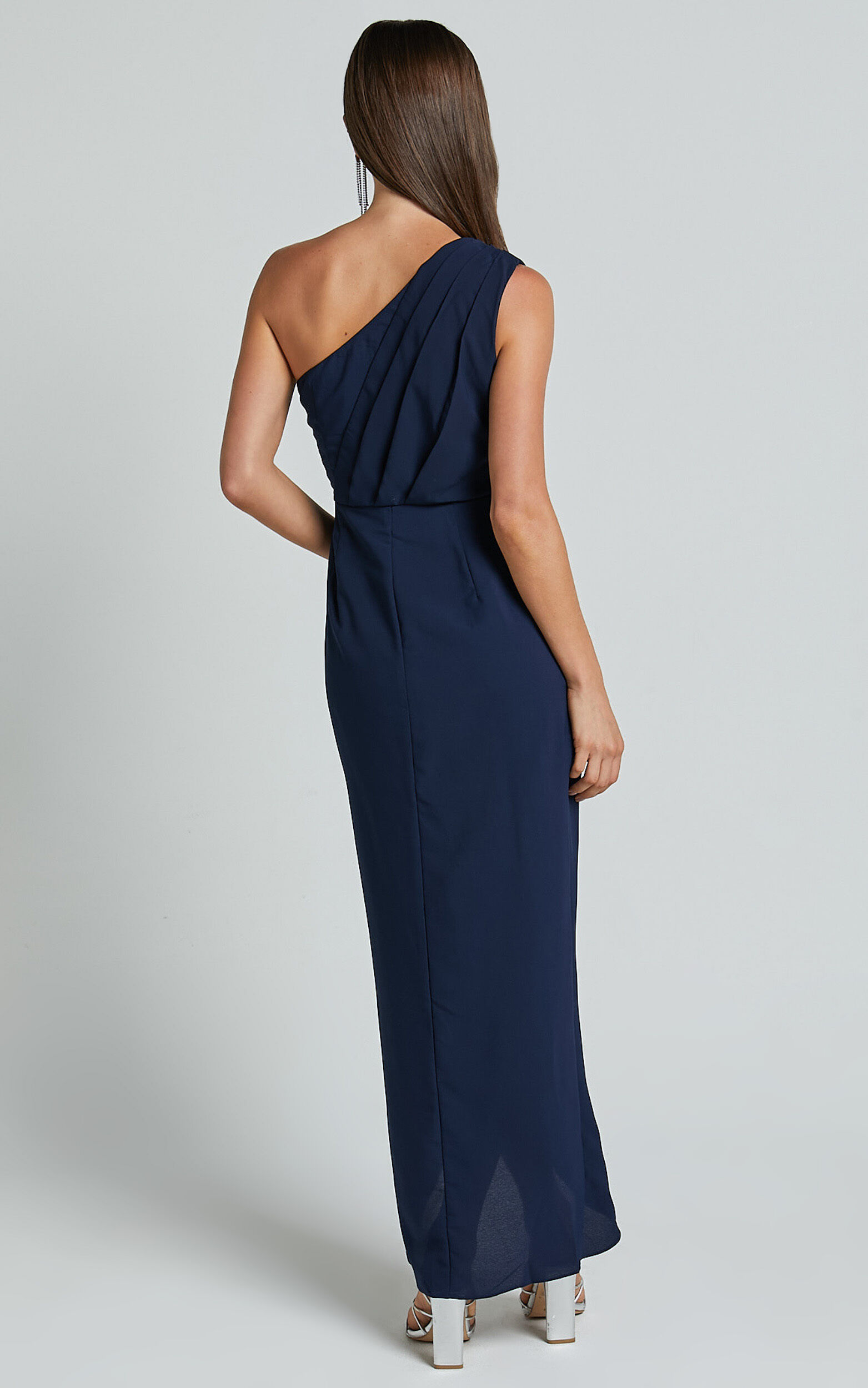 Namaari Midi Dress - Faux Wrap One Shoulder Dress in Navy