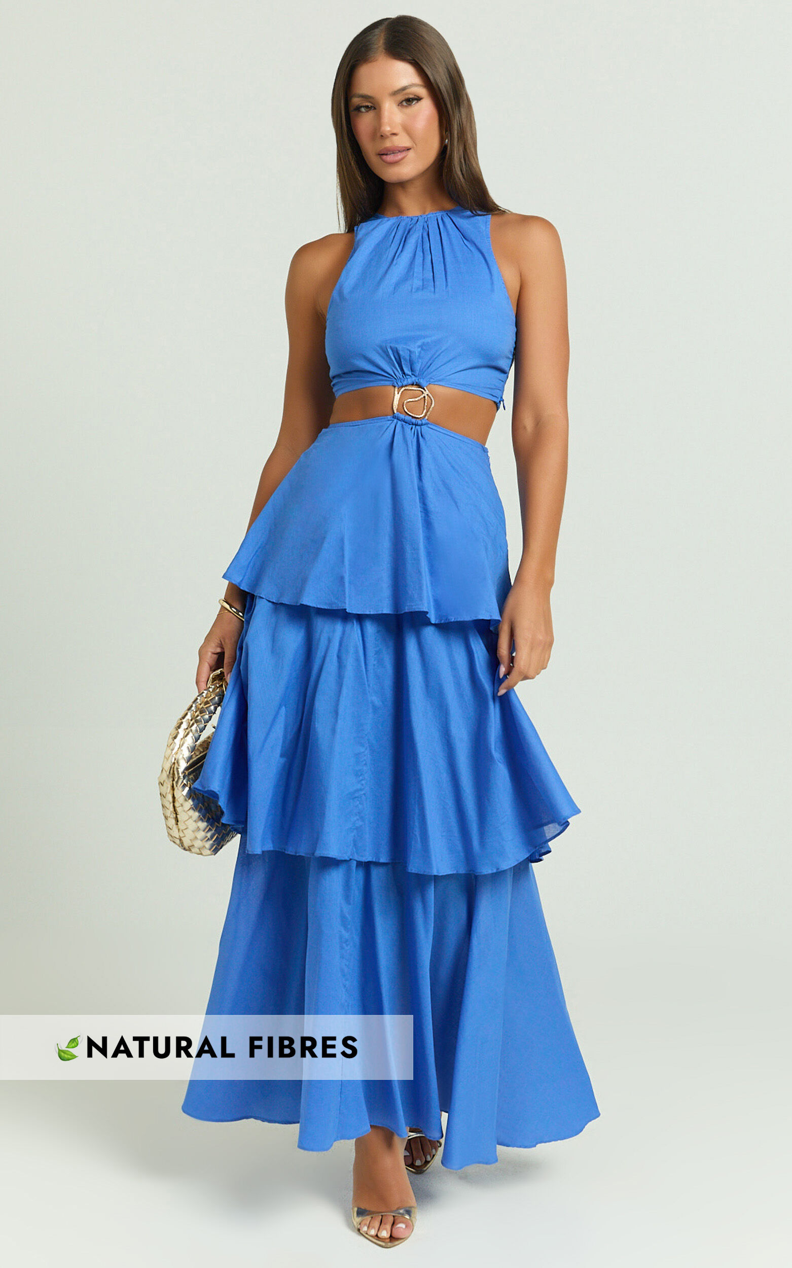 Elly Maxi Dress - Tiered Ruffle Cut Out Dress in Blue
