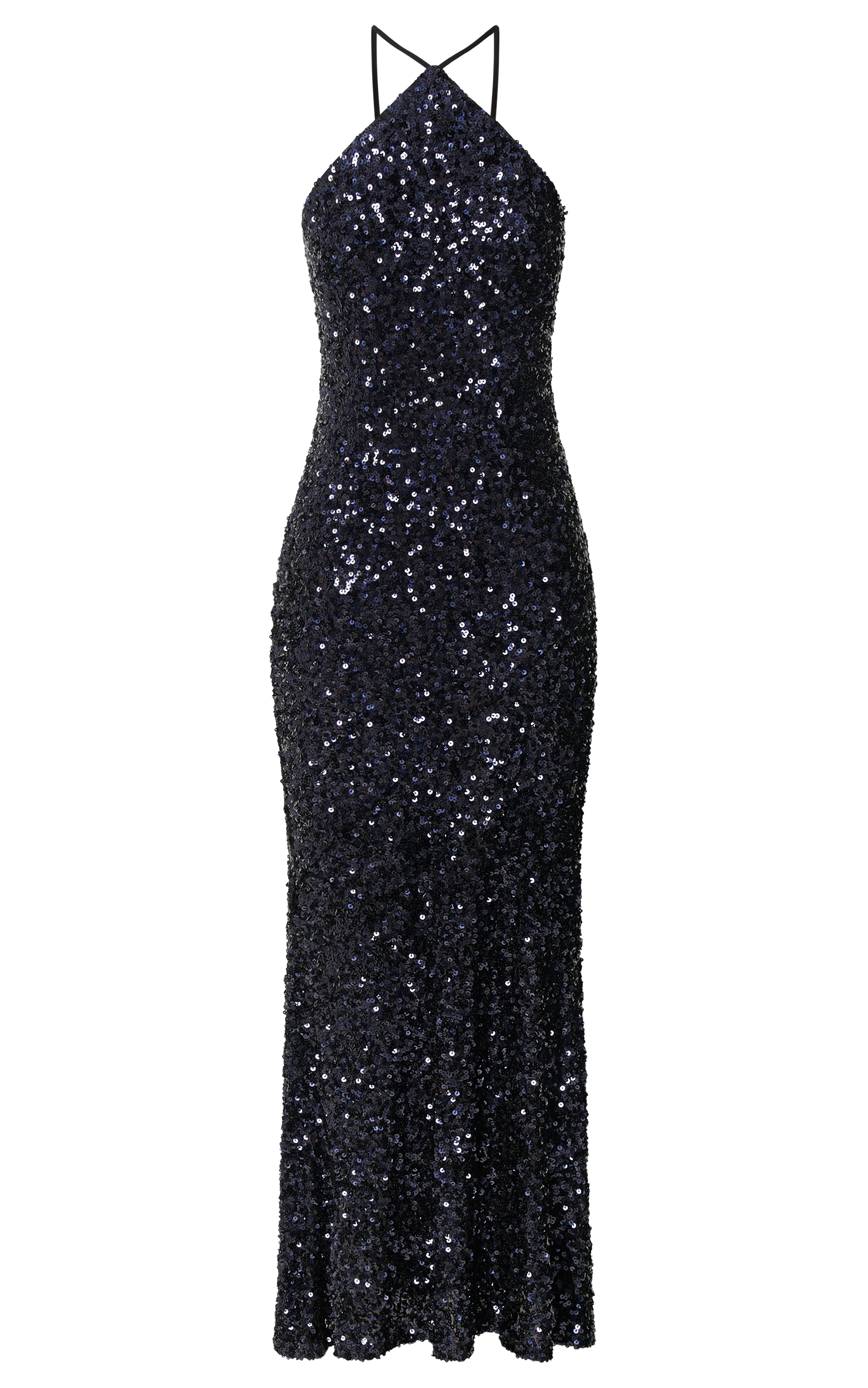 Aurora Maxi Dress - Halter Neck Bodycon Sequin in Navy