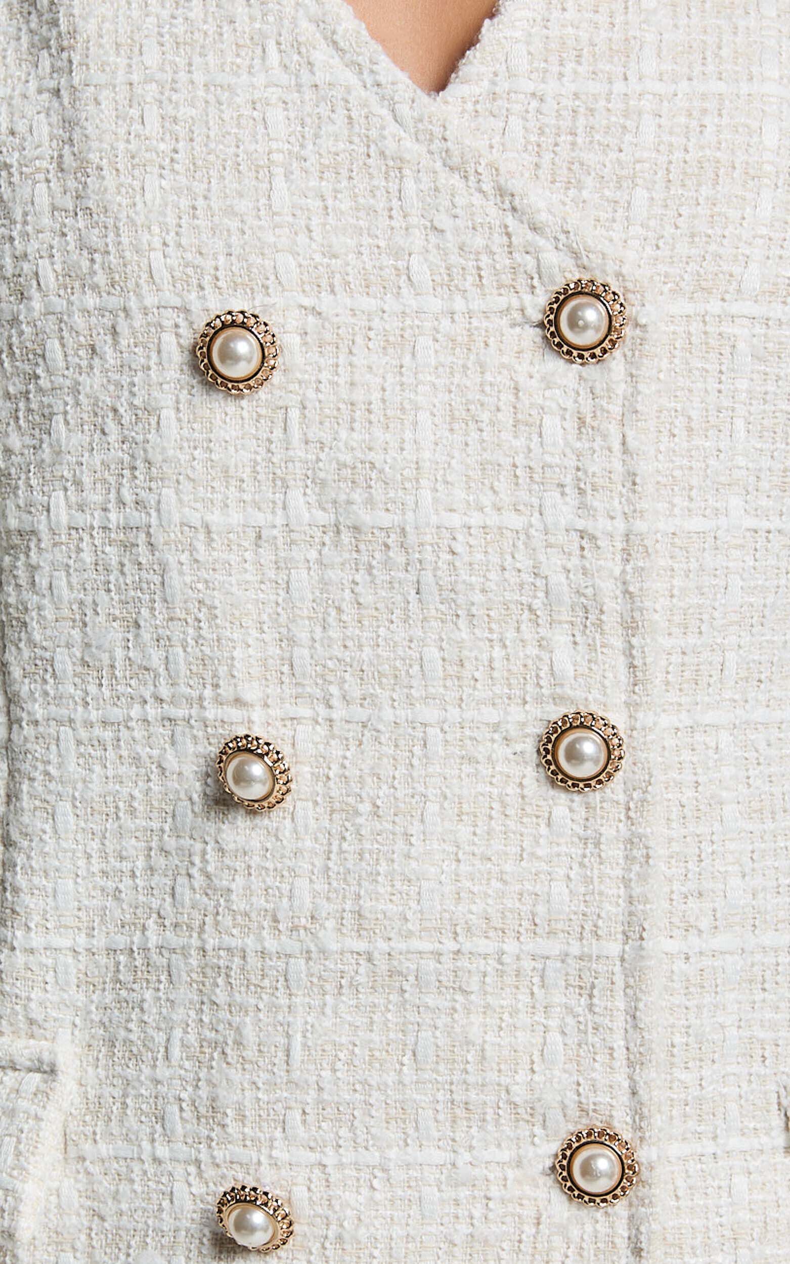 Adriana Mini Dress - Sleeveless V Neck Boucle Dress in Cream