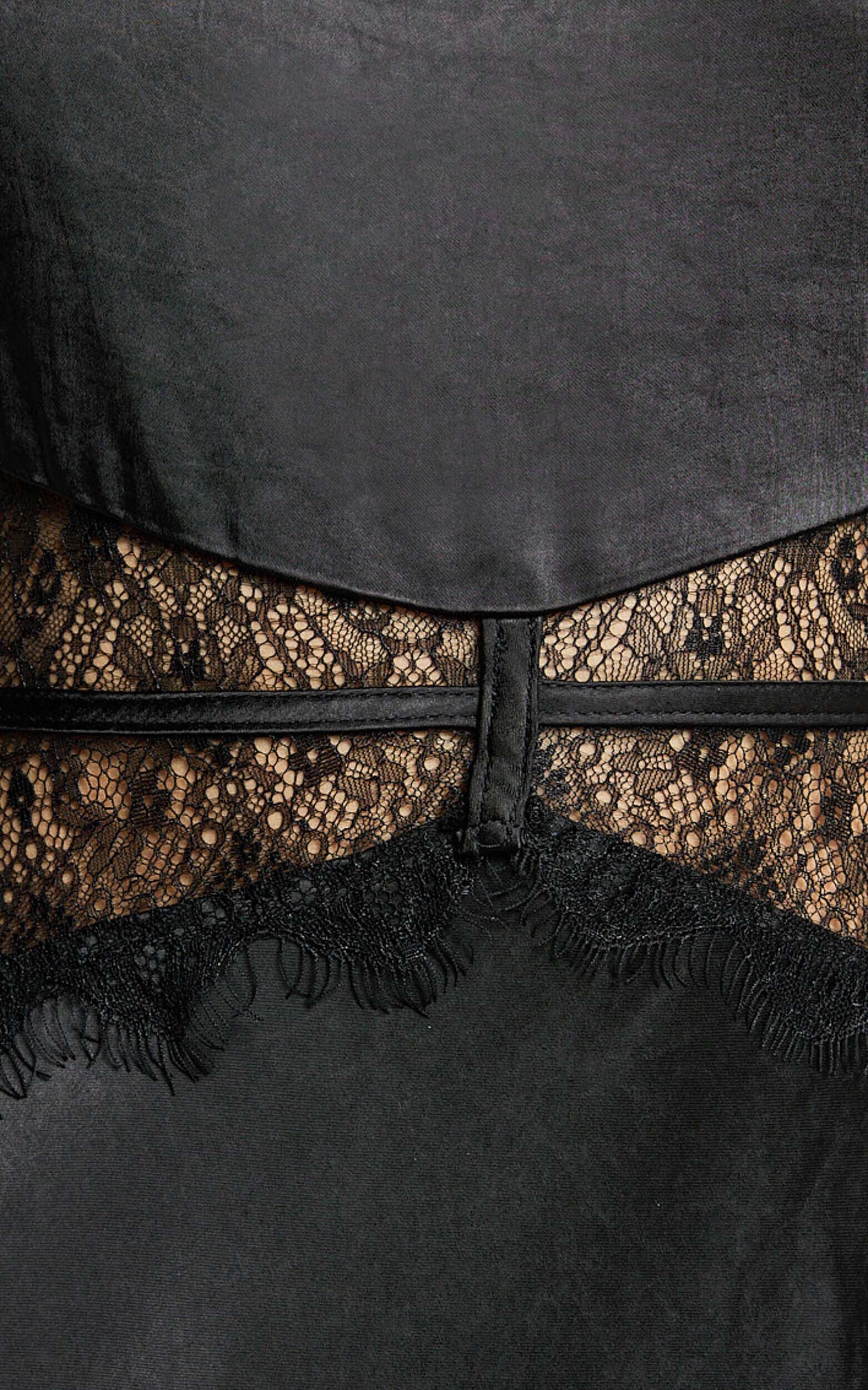 Estella Midi Dress - Asymmetrical Lace Detail Waist Slip Dress in Black