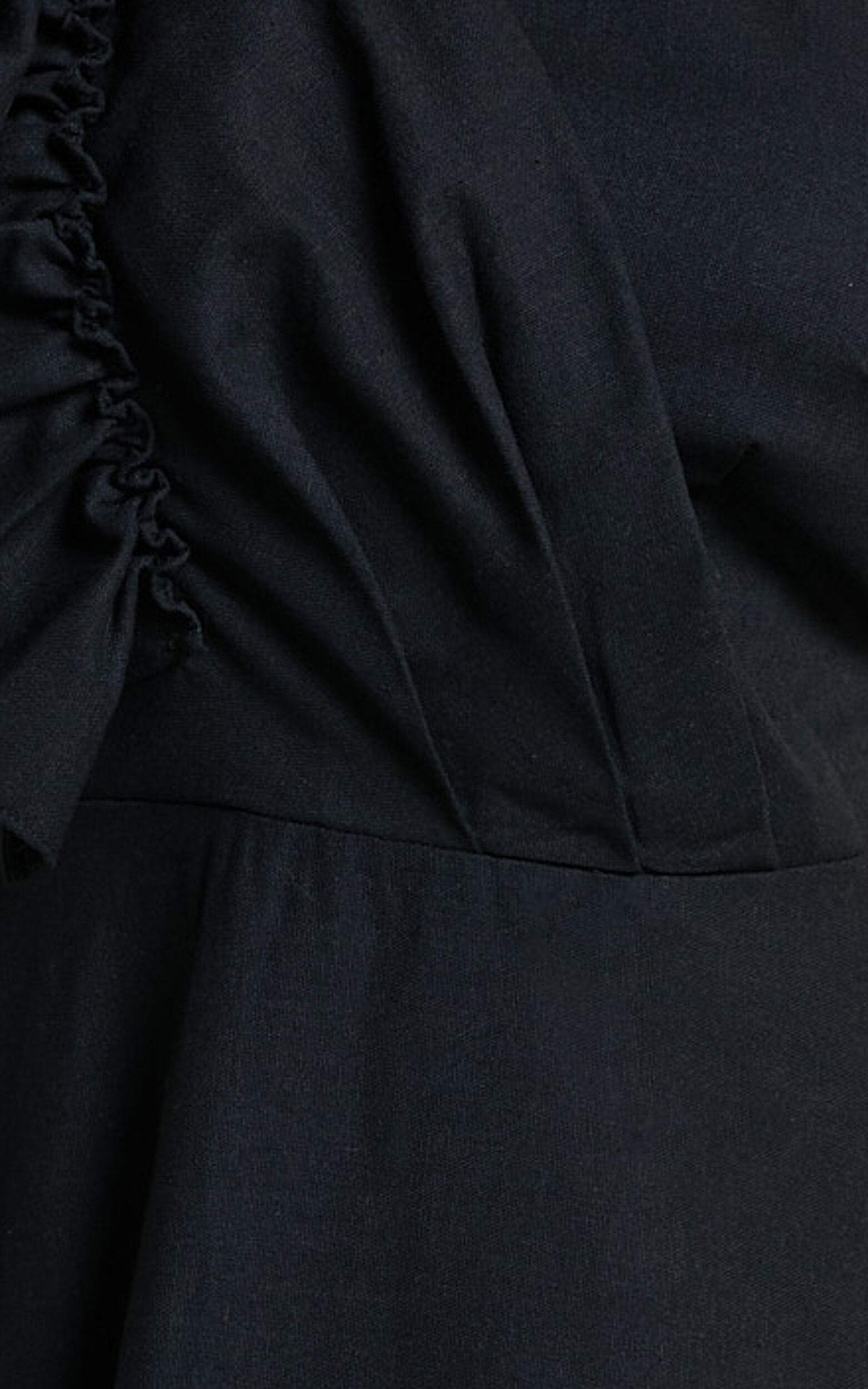 Dixie Midi Dress - Linen Look One Shoulder Ruffle Dress in Black