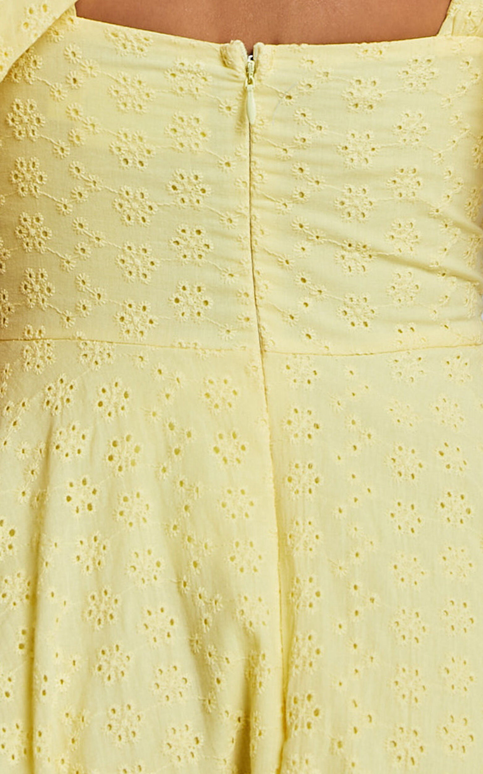 Clyde Mini Dress - Sweetheart Tie Strap Broderie Anglaise Dress in Lemon