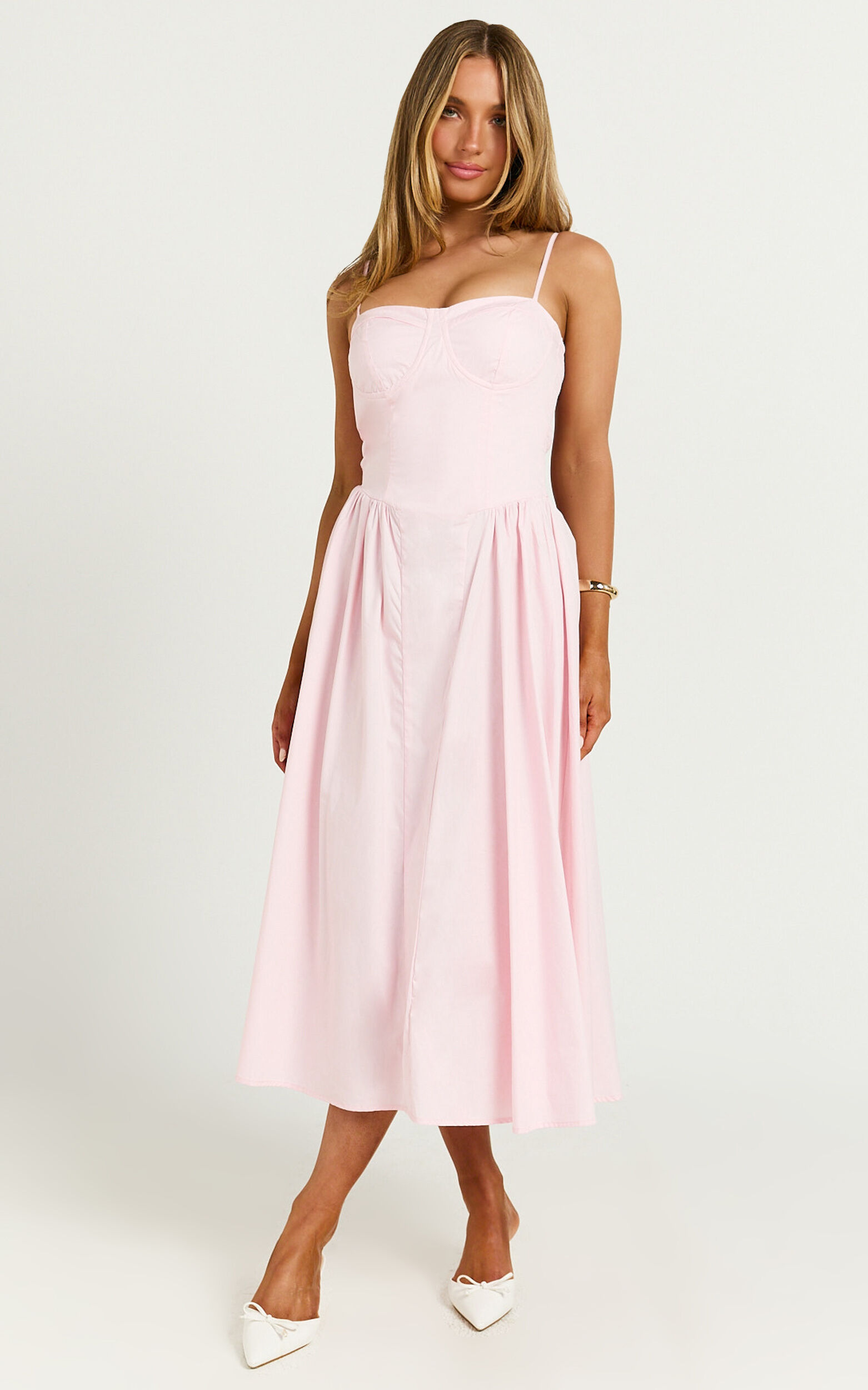 Mhissa Midi Dress - Sweetheart Neck  Fit & Flare Dress in Pink