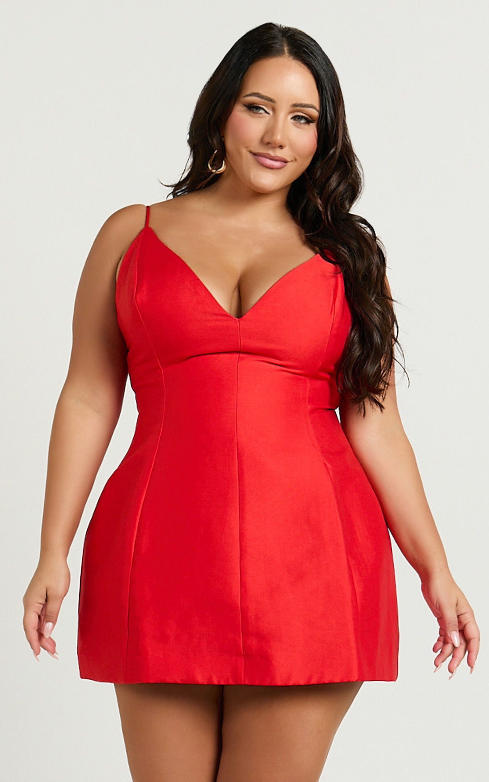 Sheeran Mini Dress - Plunge A Line Dress in Red