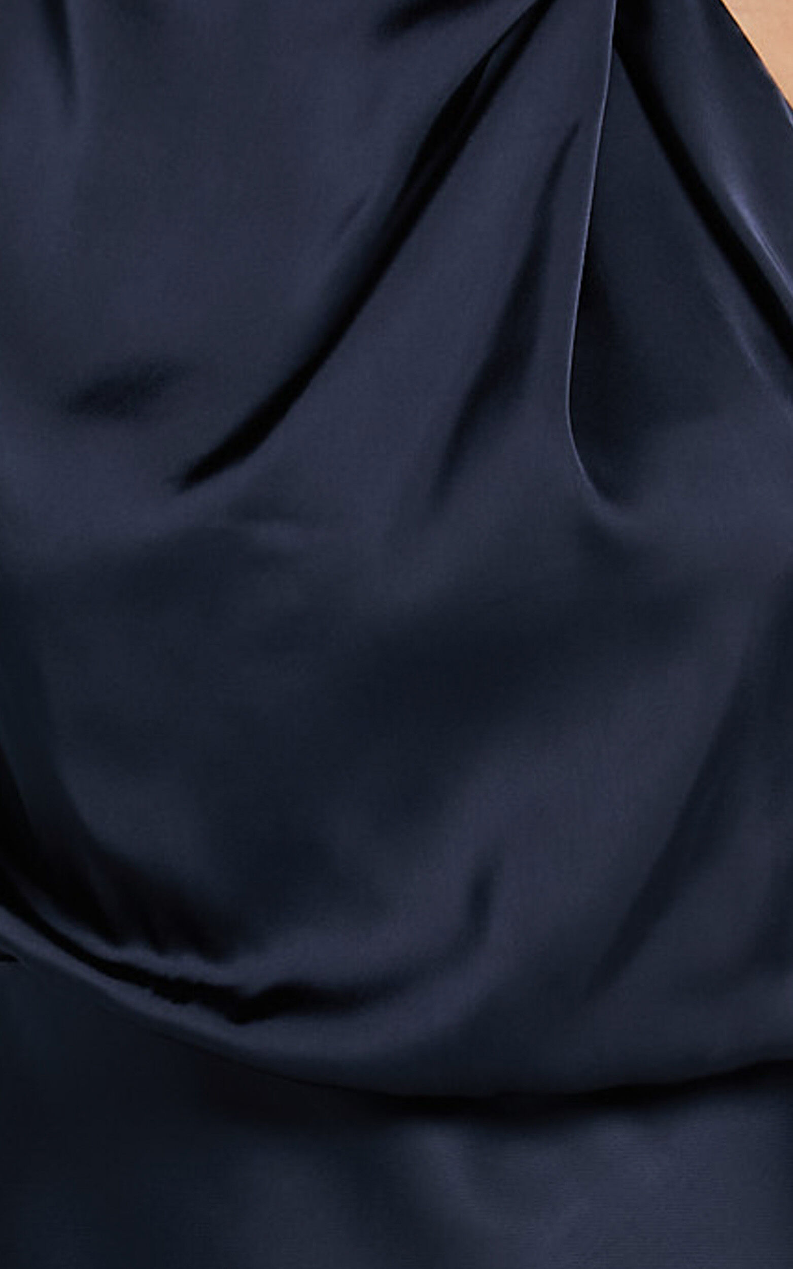 Minnie Midi Dress - Drape Neck Satin Slip Dress in Midnight Blue