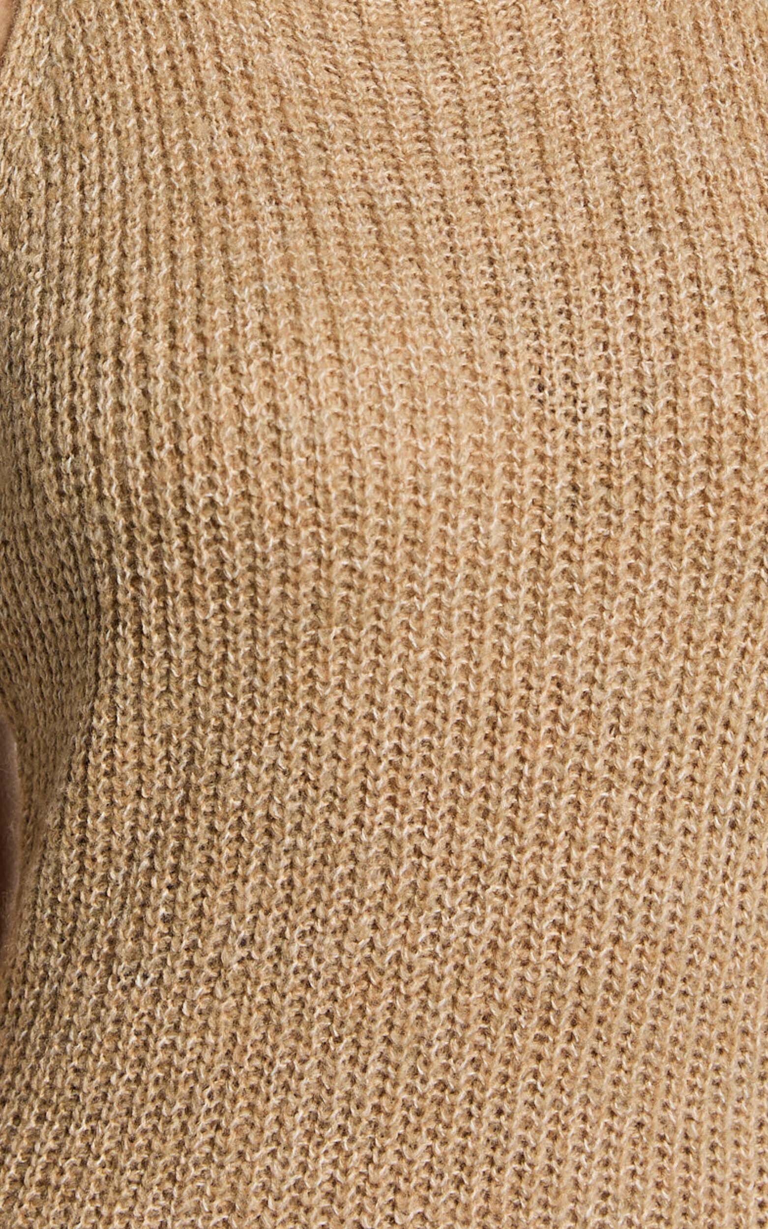 Alaina Midi Dress - Recycled Polyester Knitted Roll Neck Dress in Caramel