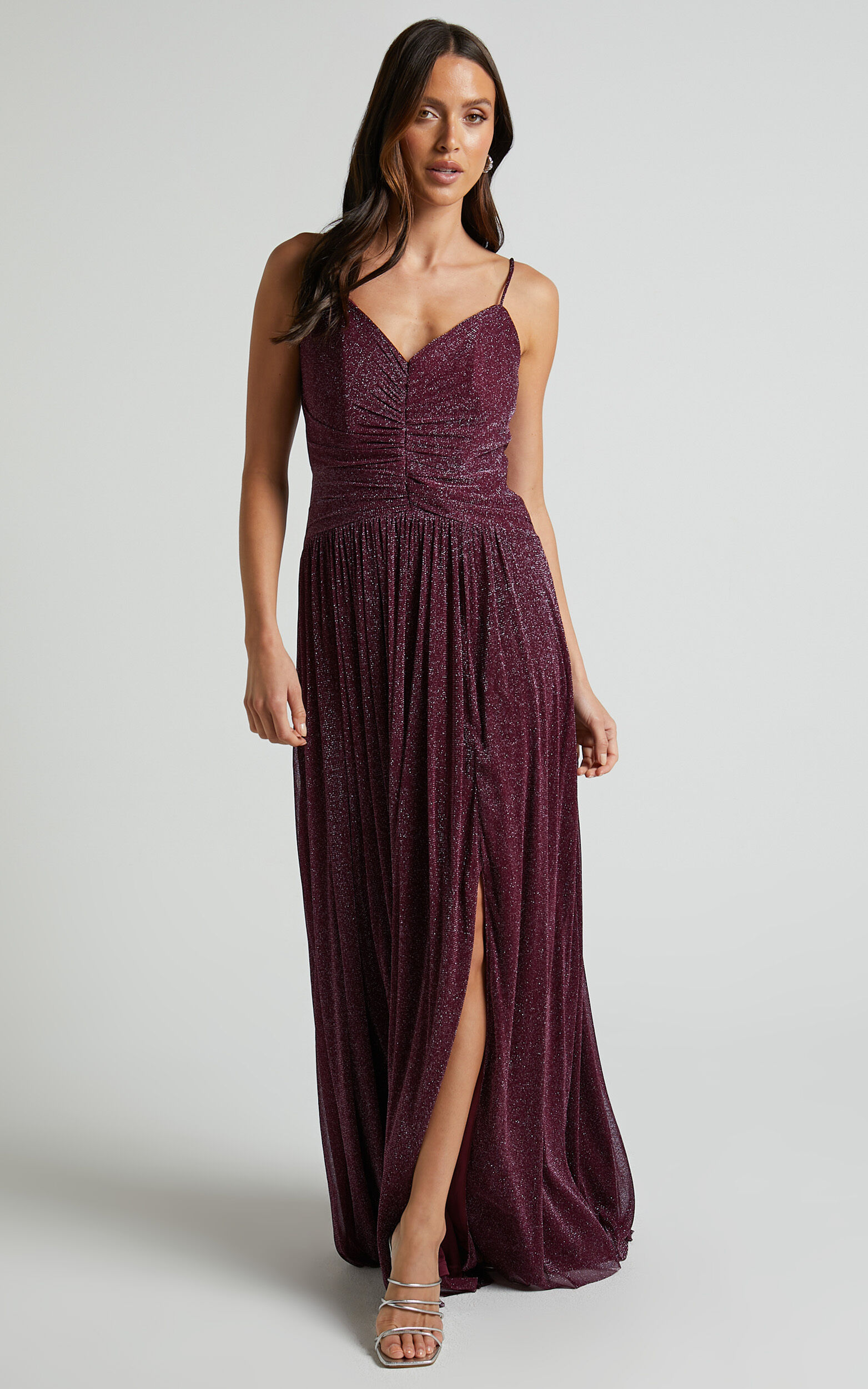 Vivienne Maxi Dress - Sweetheart Ruched Bodice in Burgundy