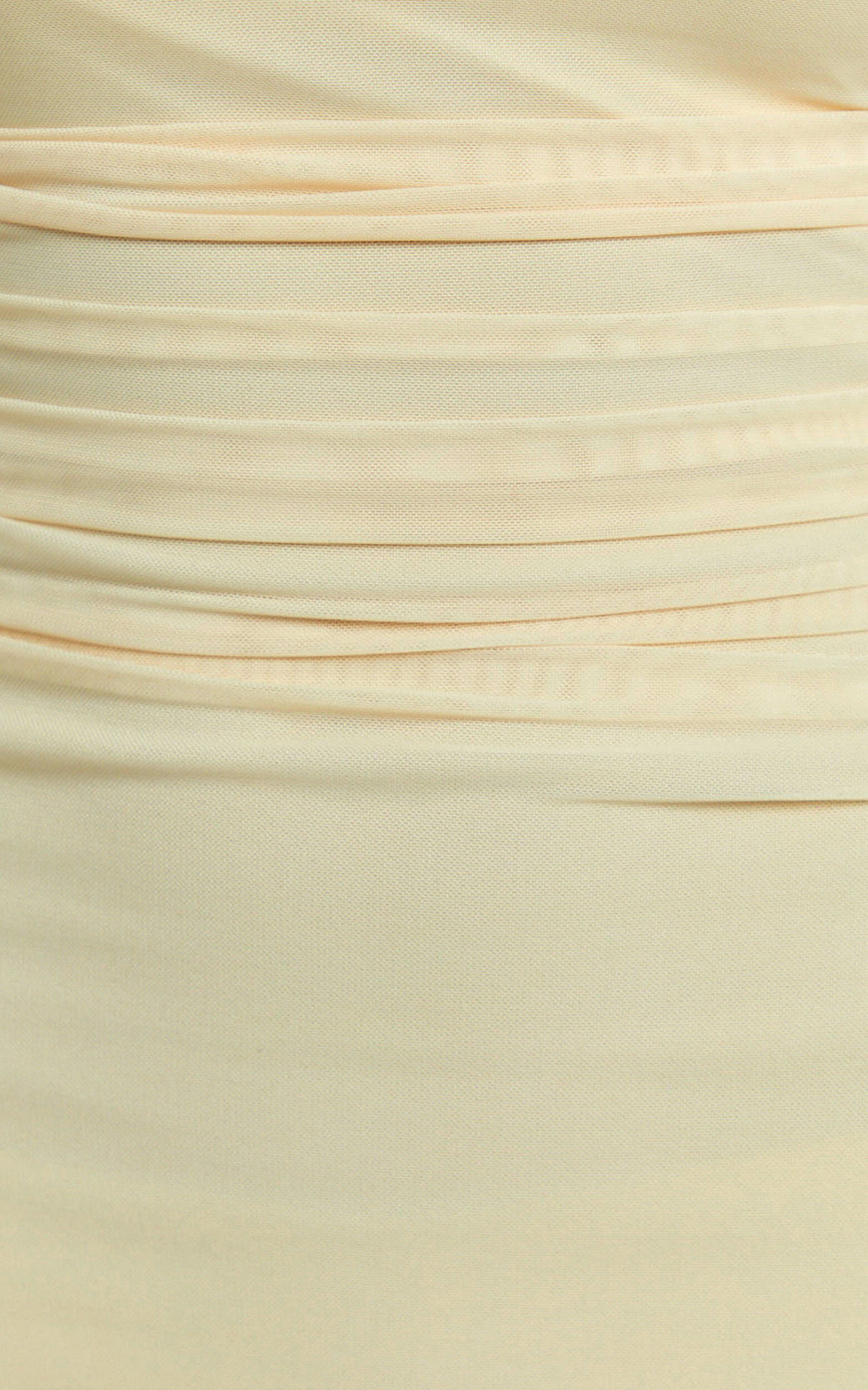 Rheiya Mini Dress - Ruched Side Off Shoulder Mesh Dress in Butter