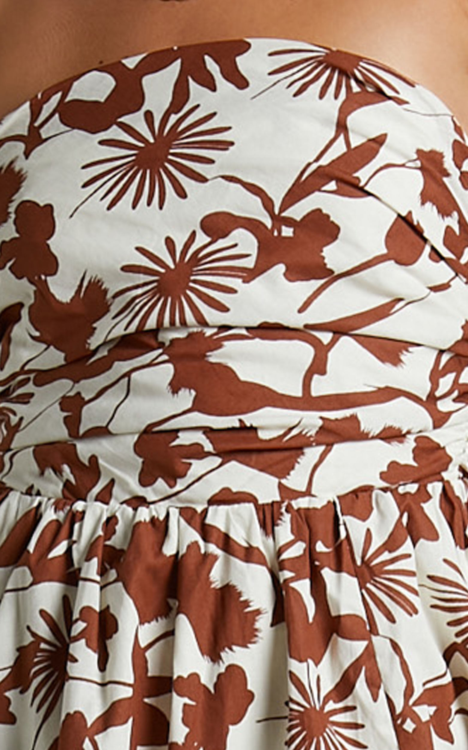 Evita Midi Dress - Ruched High Split Strapless Dress in Multi