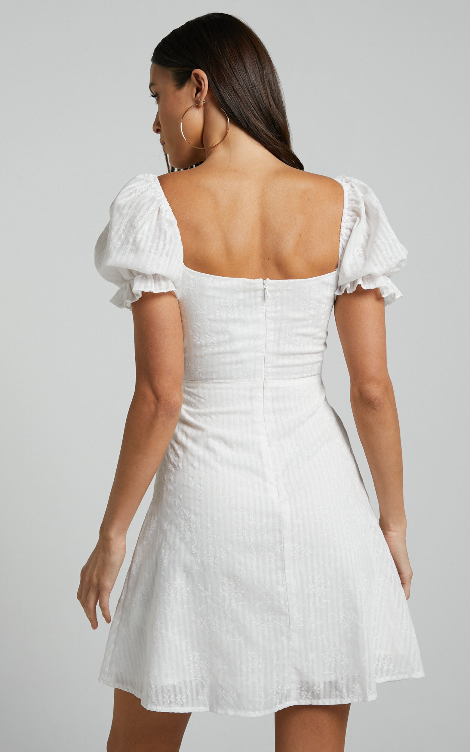 Soft Mention Mini Dress - Puff Sleeve Dress in White Floral