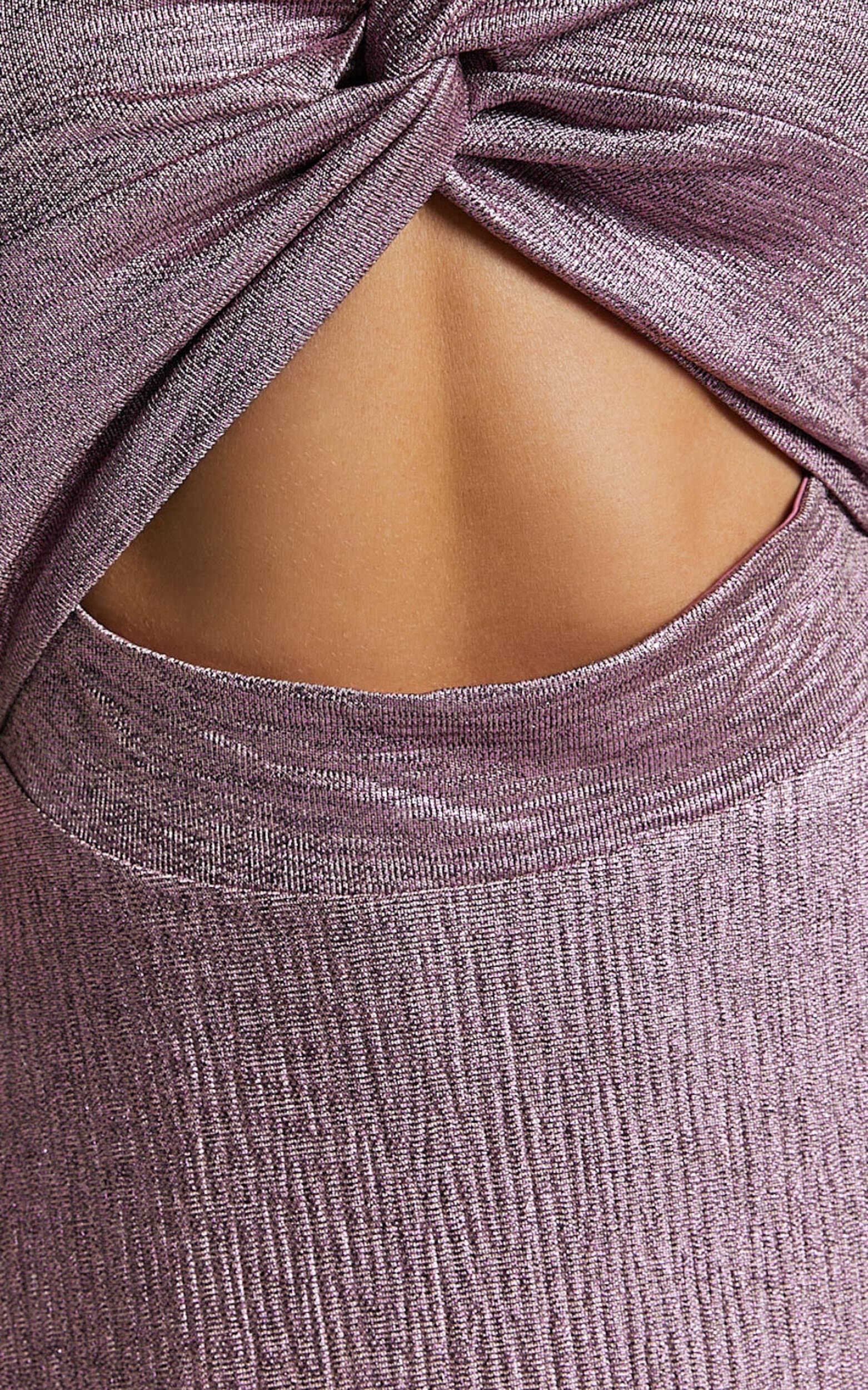 Effie Midi Dress - Strapless Twist Front Metallic Dress in Pink