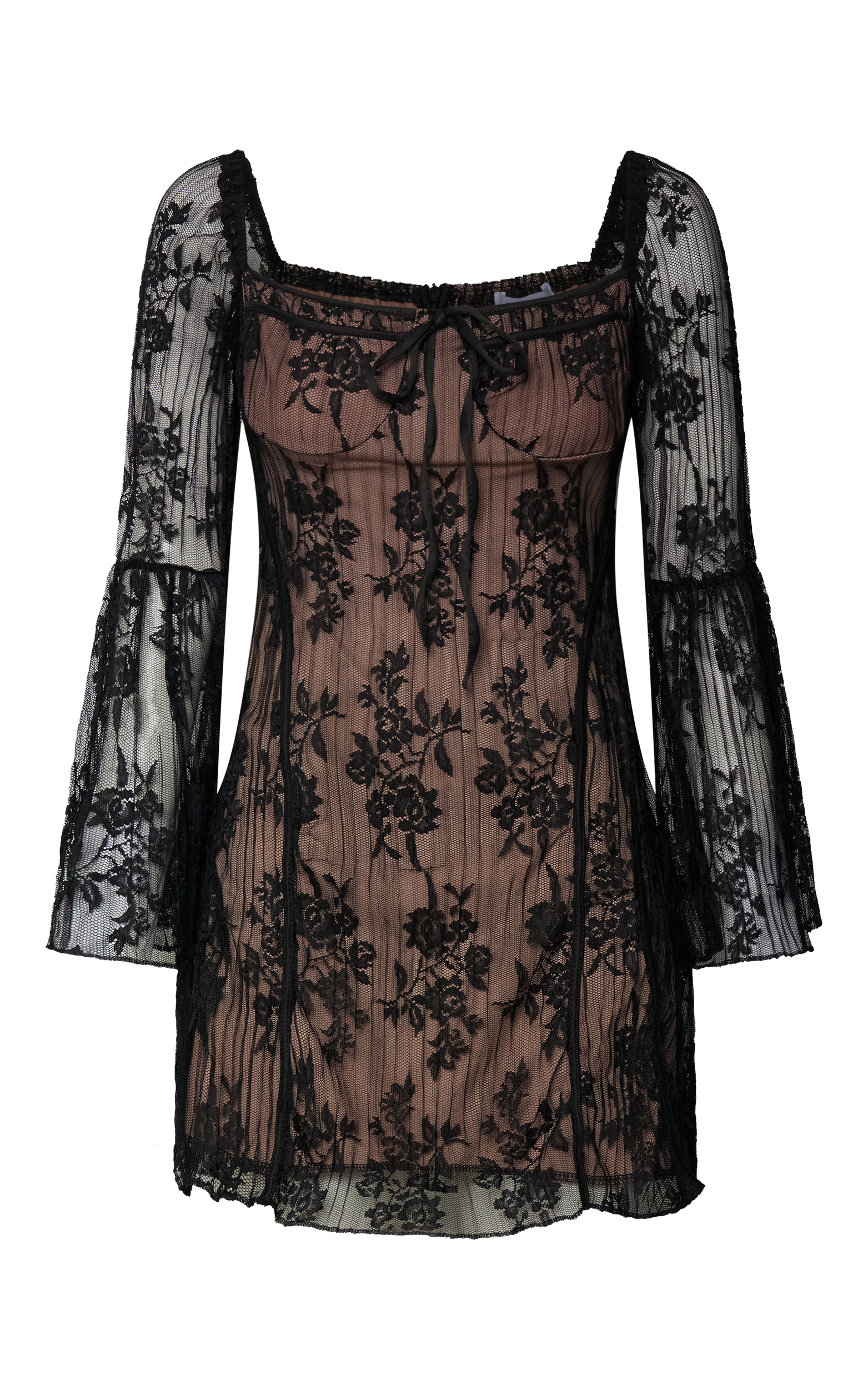 Agatha Mini Dress - Gathered Bust Long Sleeve A Line Dress in Black