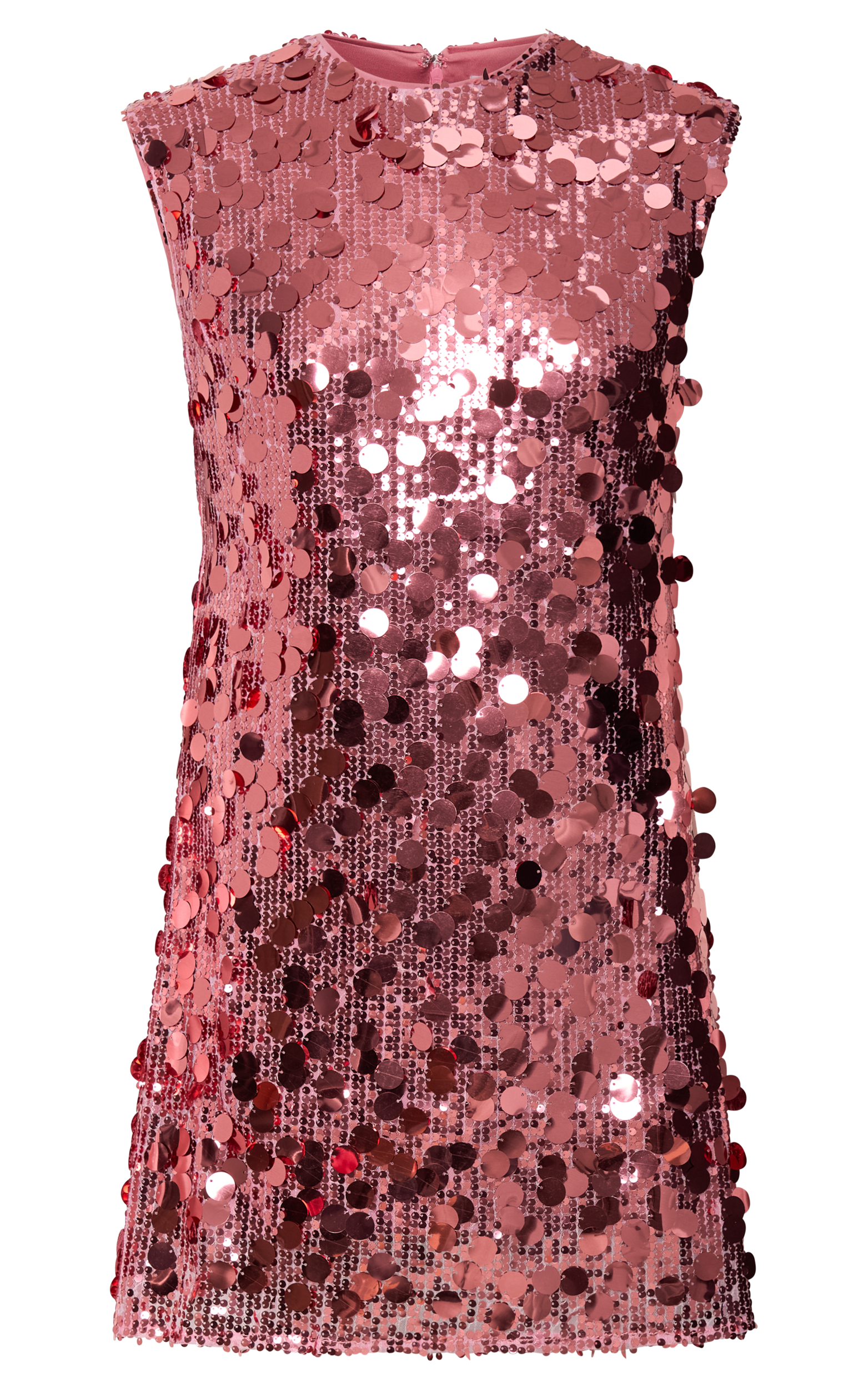Tracy Mini Dress - Disc Sequin Shift Dress in Rose