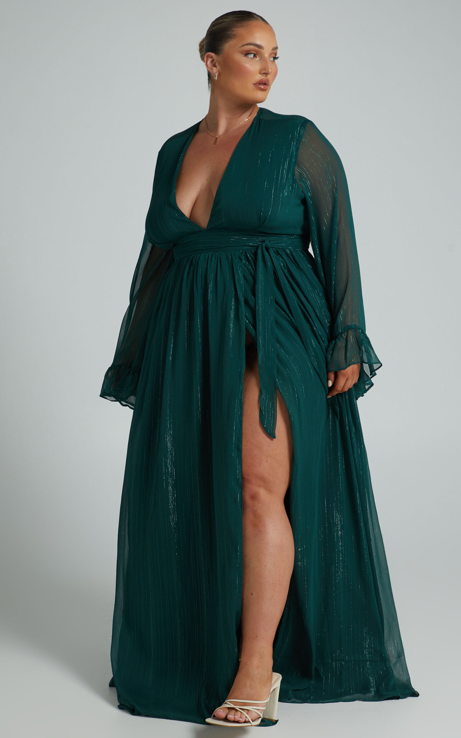 Dangerous Woman Maxi Dress - Plunge Thigh Split Dress in Emerald