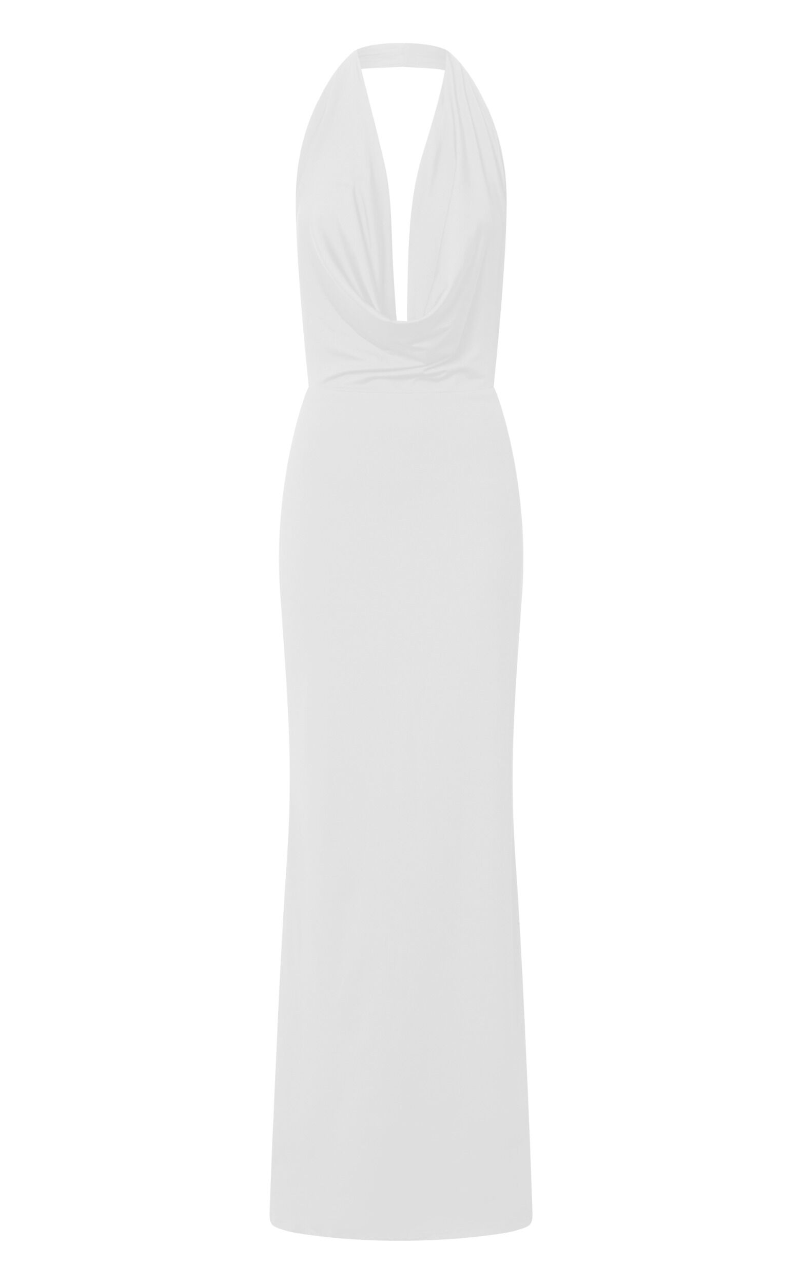 Sylvana Maxi Dress - Cowl Halter Neck Bodycon Dress in White