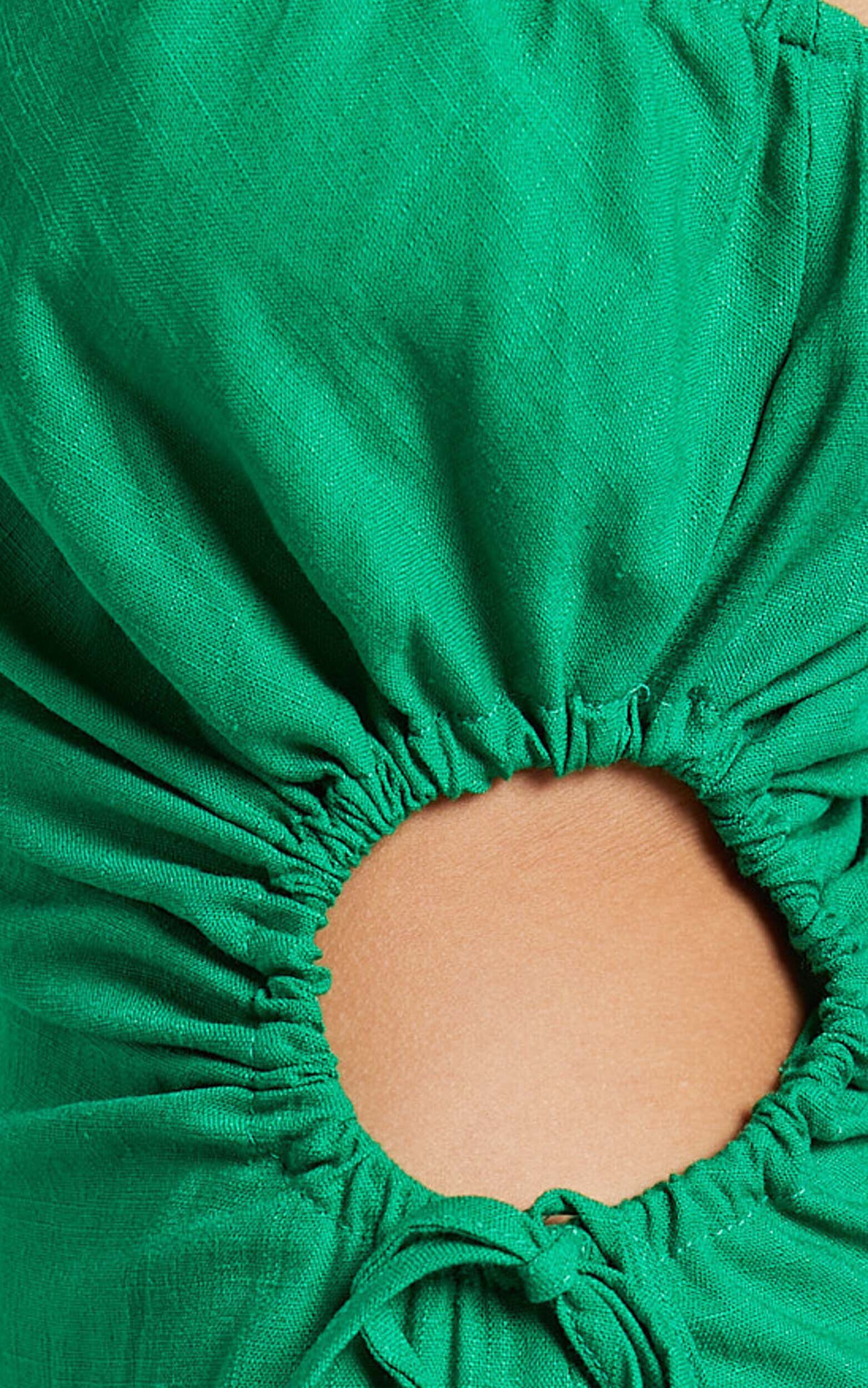 Kari Midi Linen Dress - One Shoulder Slip Dress in Green