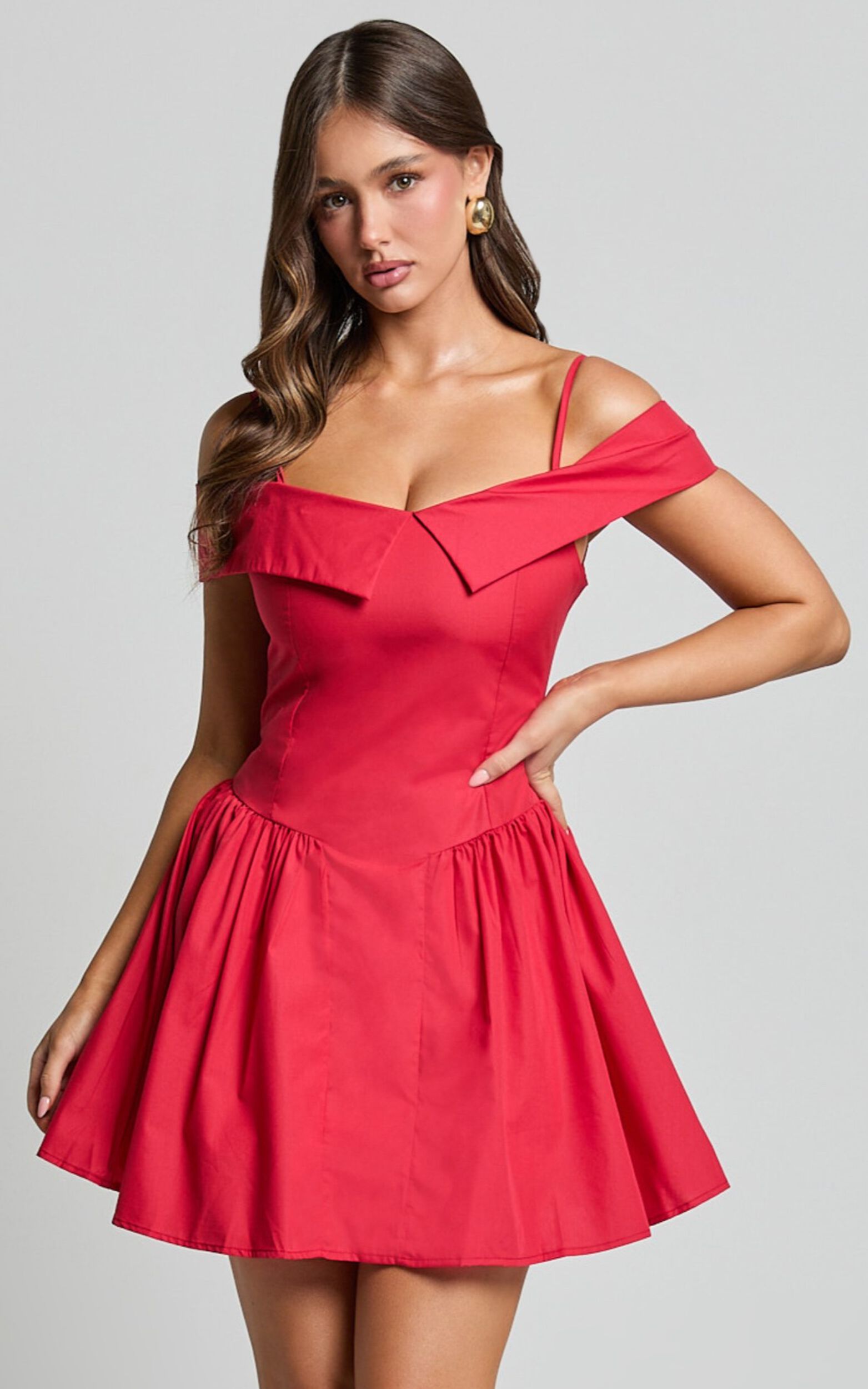 Bea Mini Dress - Off the Shoulder Fit and Flare Dress in Red