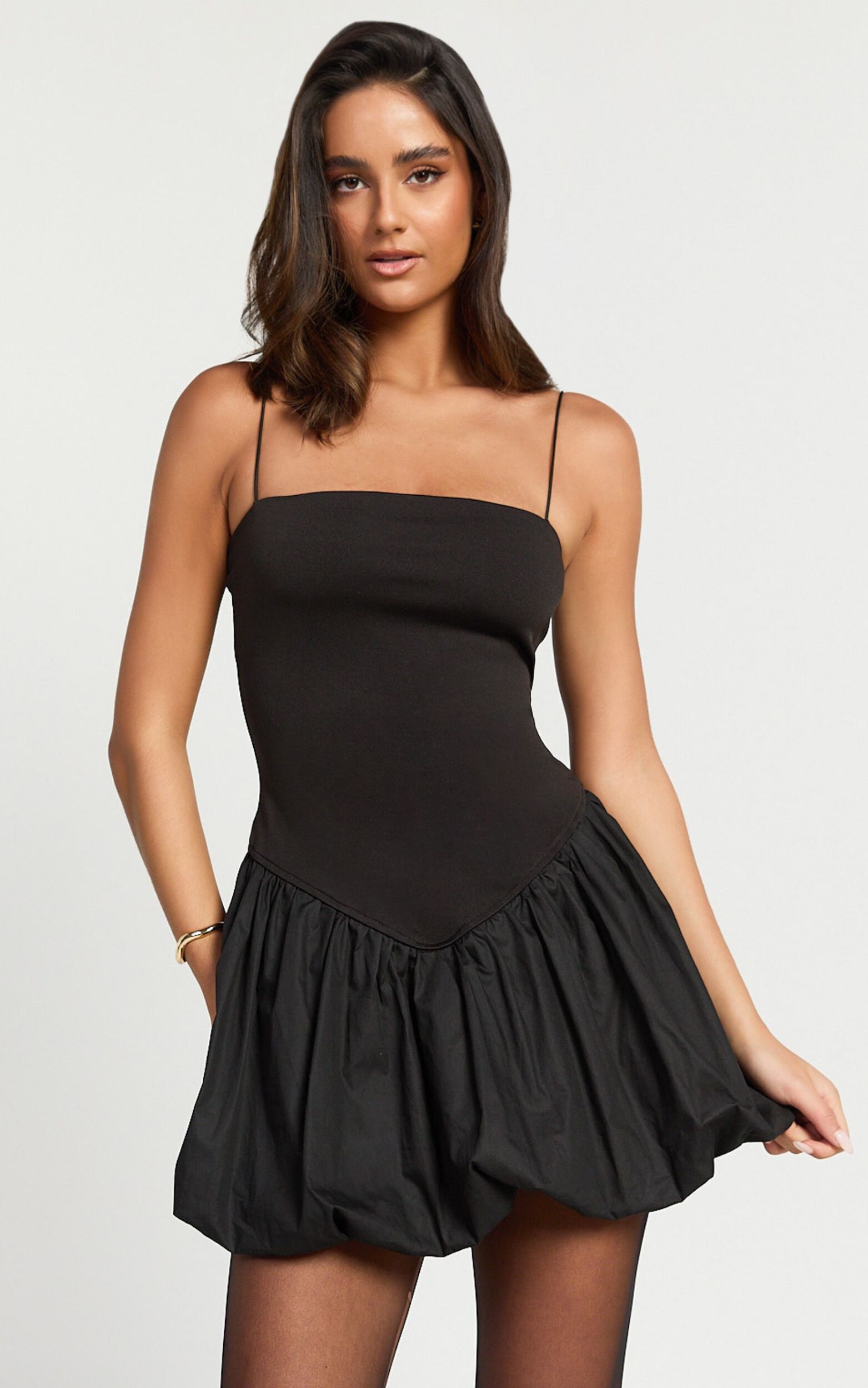 Kristel Mini Dress - Fitted Mini Dress with Bubble Hem in Black