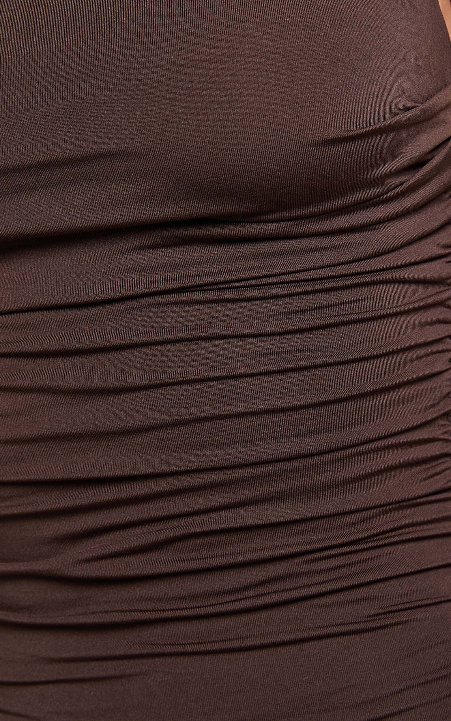 Imogen Maxi Dress - Strappy Ruched Slip Dress in Chocolate