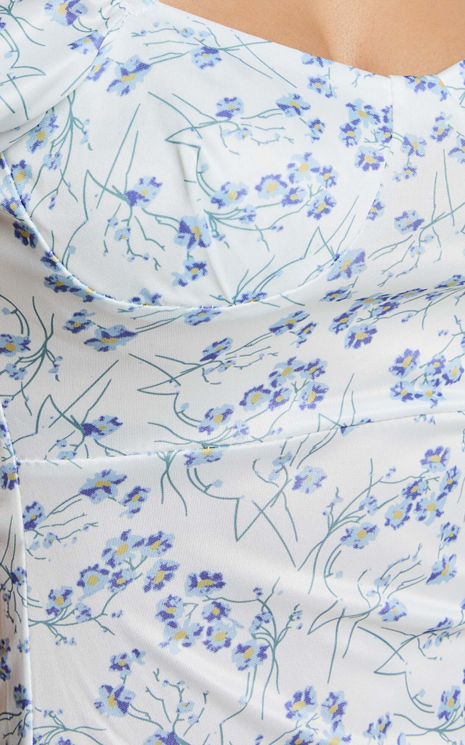 Norma Mini Dress - Sweetheart Short Puff Sleeve Fit and Flare Dress in Floral Print