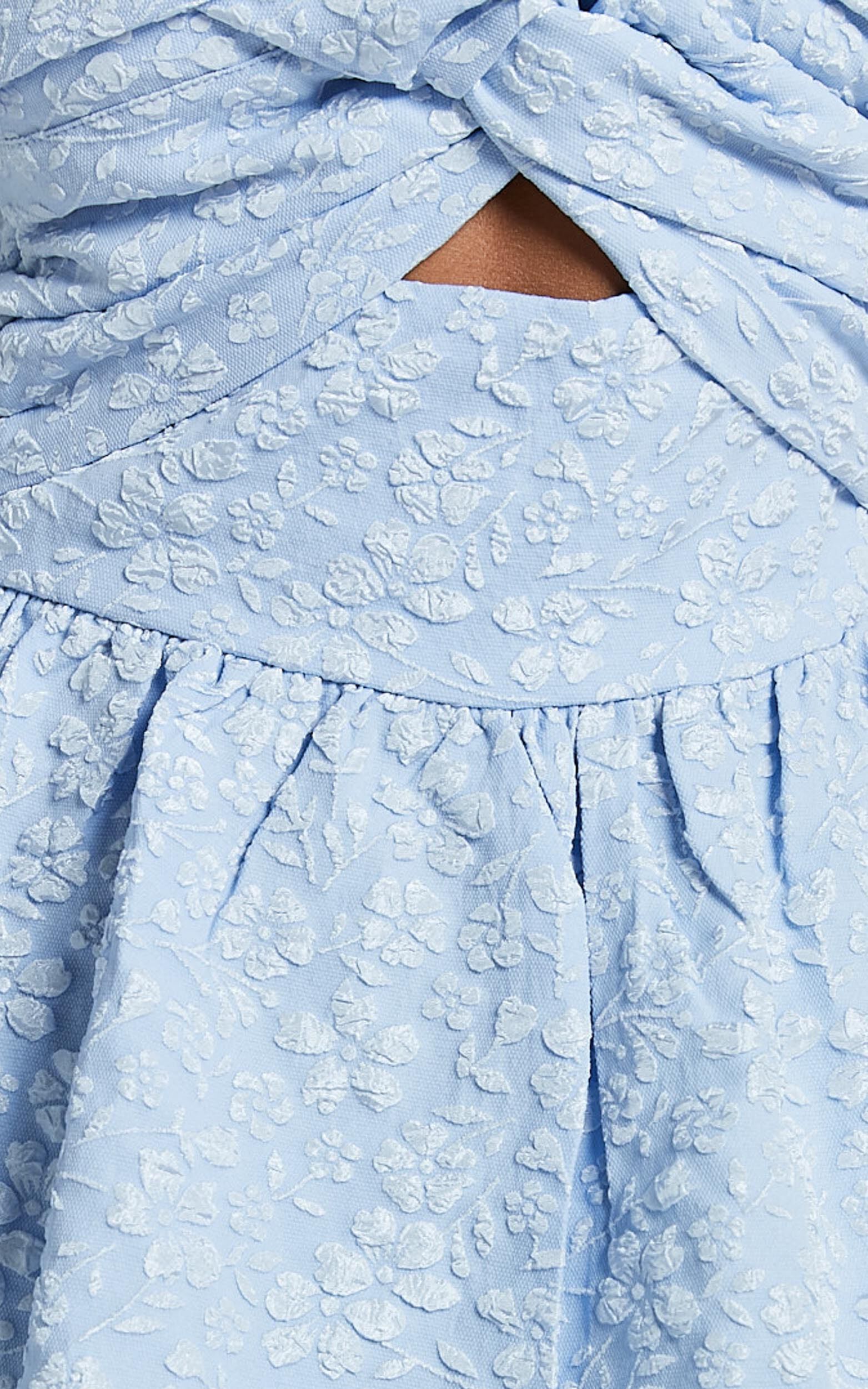 Chrissy Mini Dress - Sweetheart Tie Strap Cut Out Dress in Soft Blue