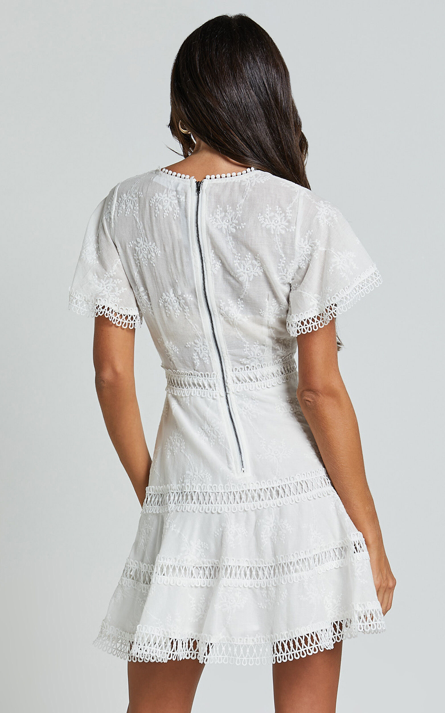 Ariana Mini Dress - V Neck Flutter Sleeve A Line in White