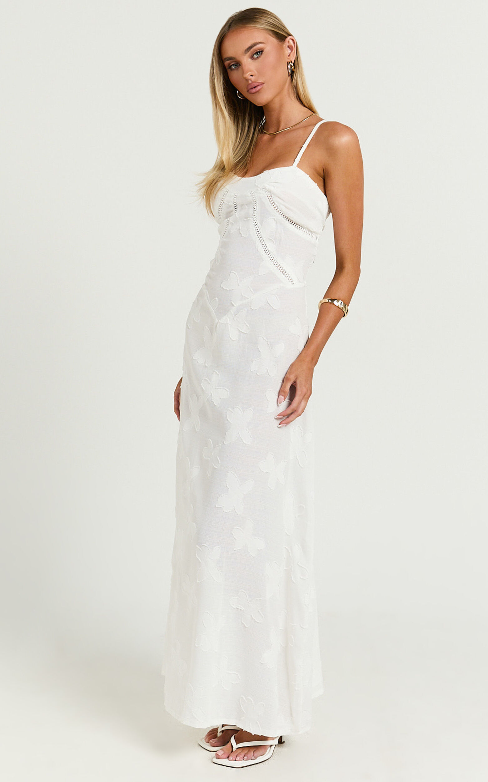 Lily Maxi Dress - Sheer Jacquard Maxi Dress in Cream