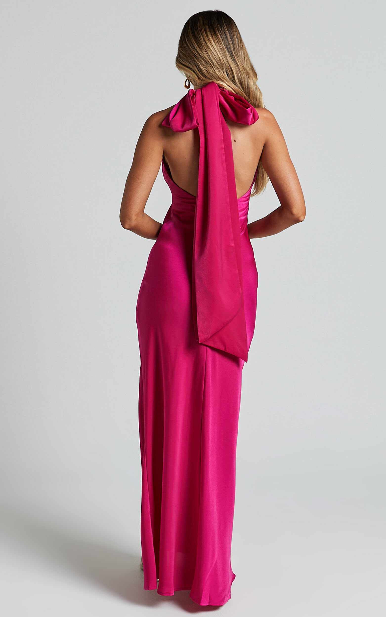 Alycia Maxi Dress - High Neck Tie Back Slip in Pink