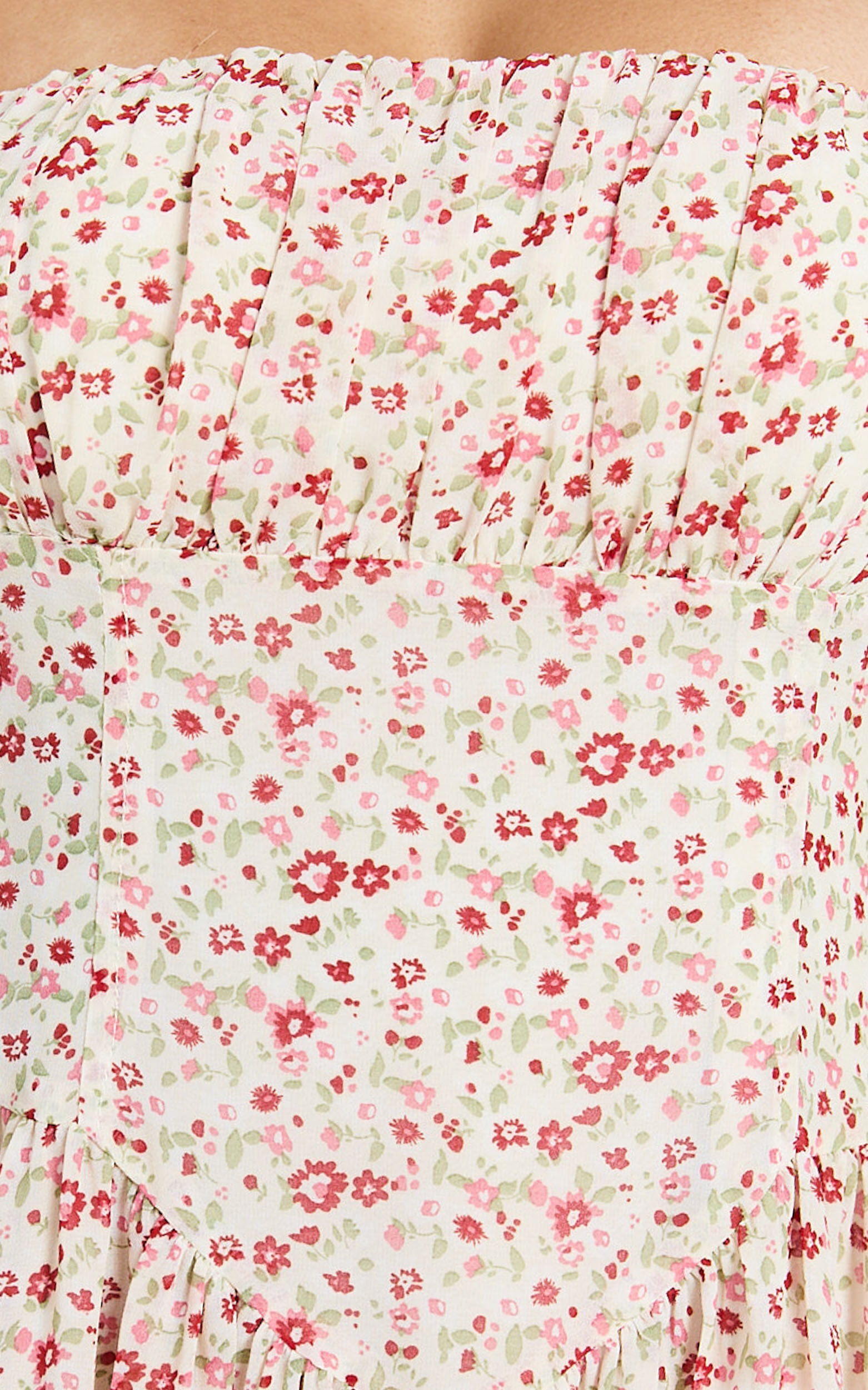 Amie Midi Dress - Strapless Full Skirt Midi Dress in Rosy Floral