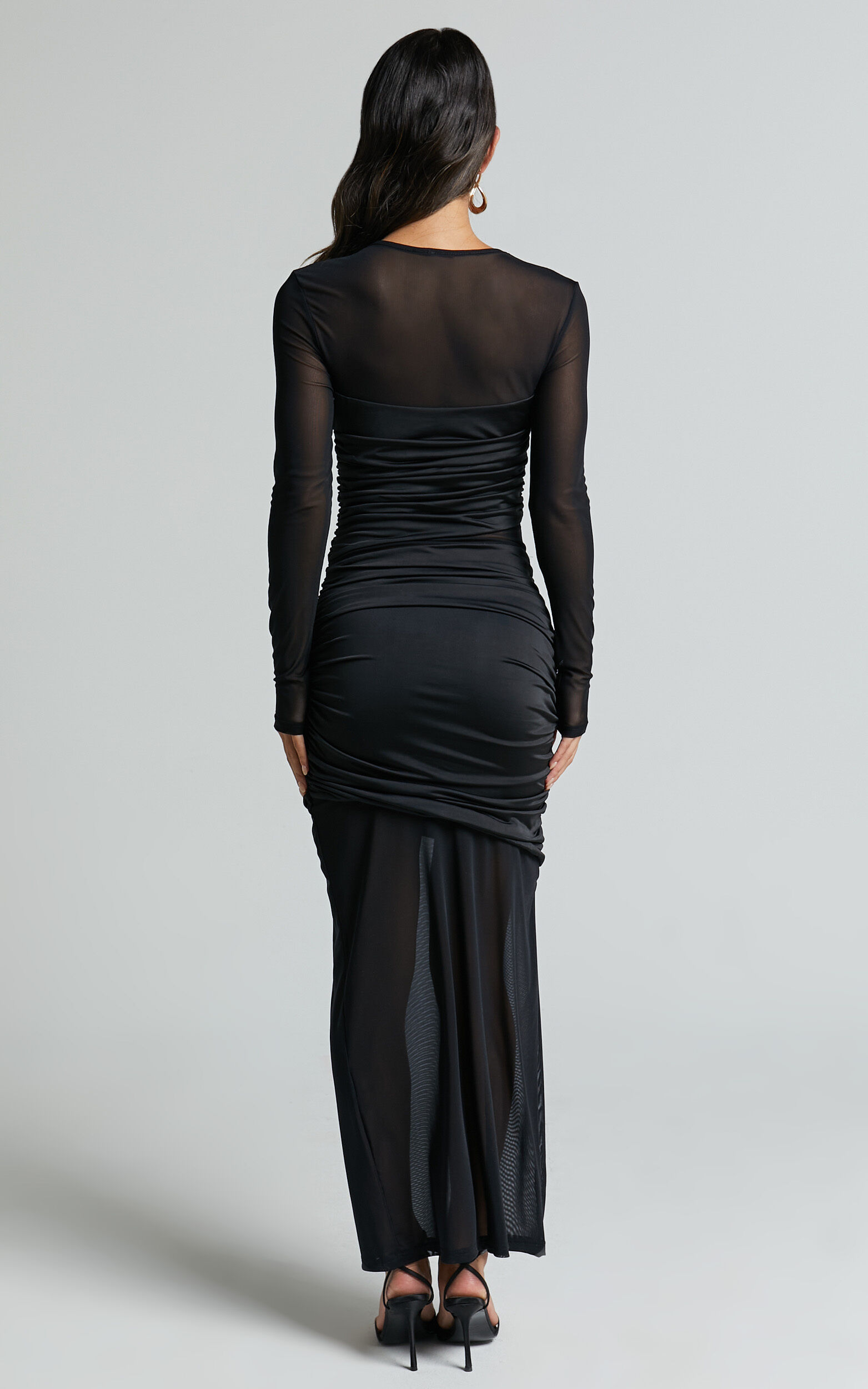 Sahara Midi Dress - Long Sleeve Mesh Dress in Black