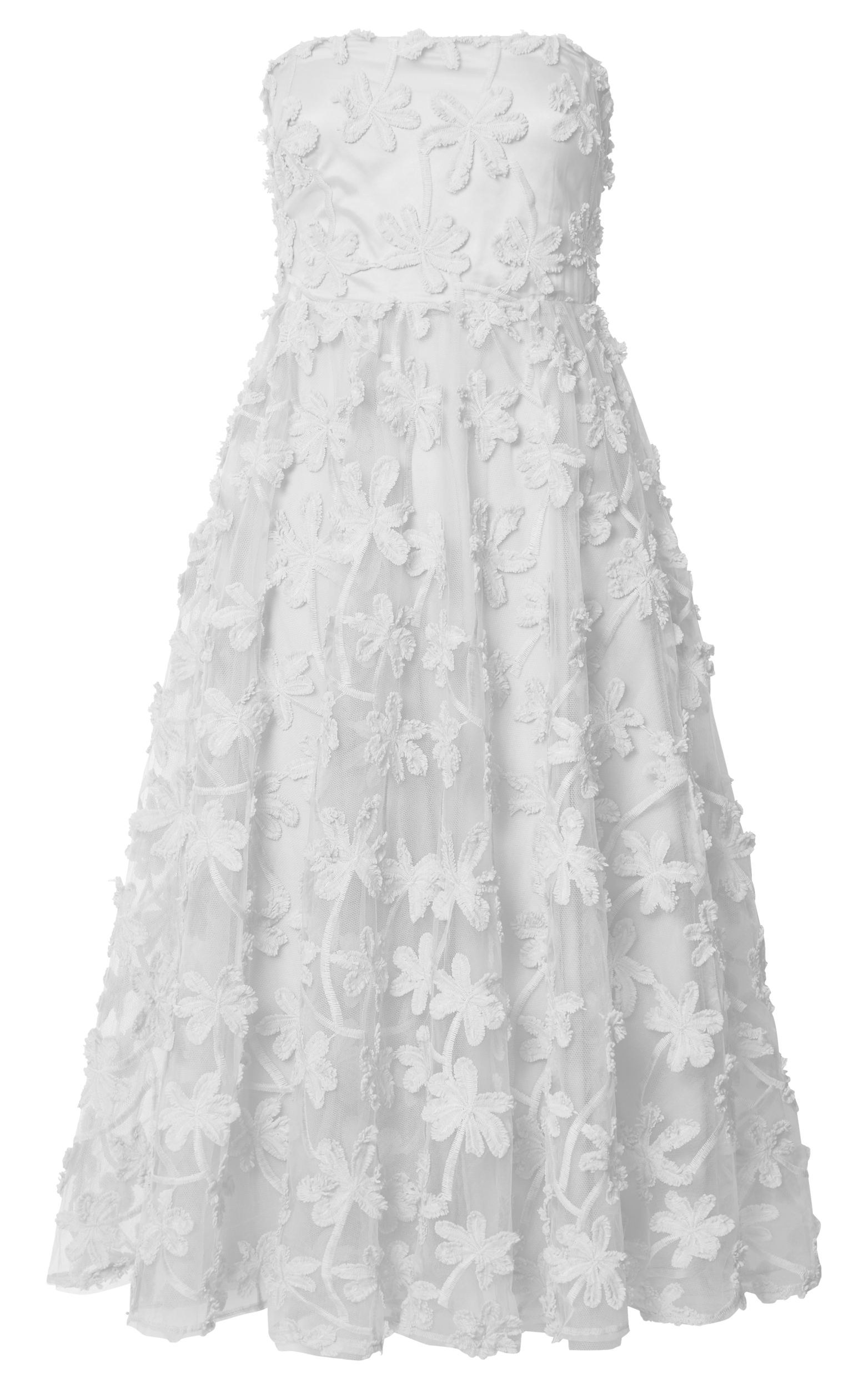 Rheiva Midi Dress - Strapless 3D Embroidery Midi Dress in White