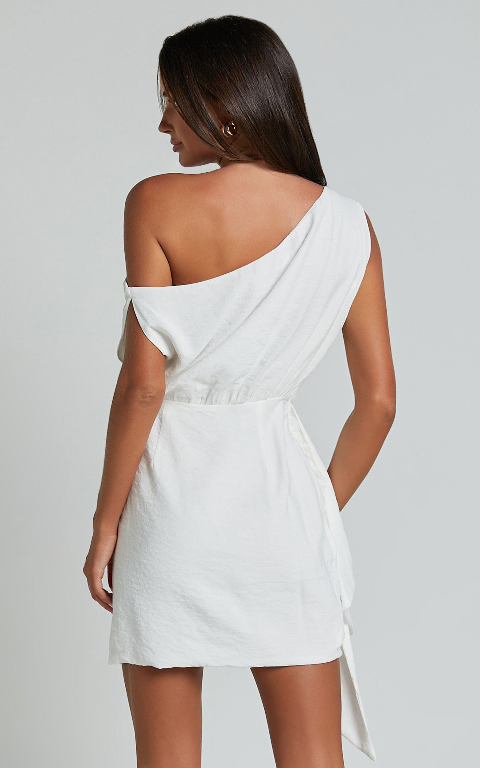 Niana Mini Dress - Drape One Shoulder Dress in White