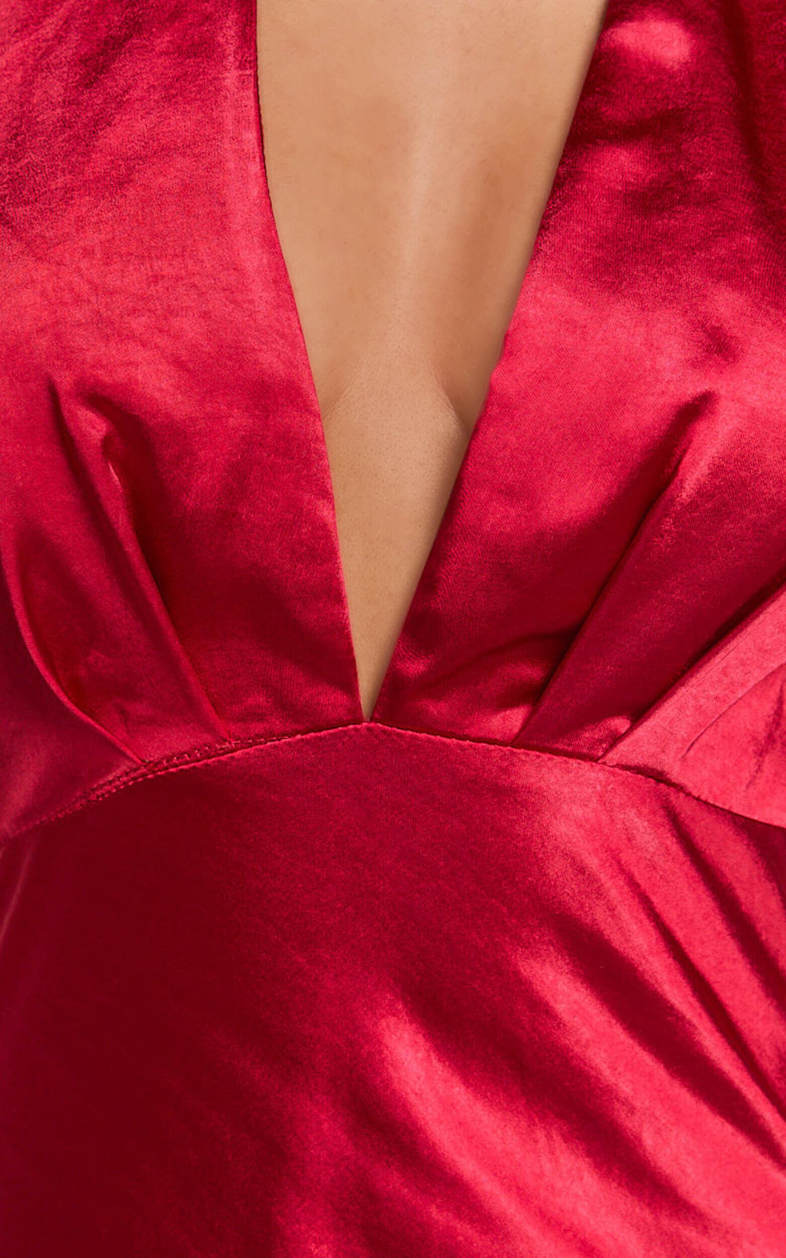 Prima Maxi Dress - Plunge Satin Dress in Red