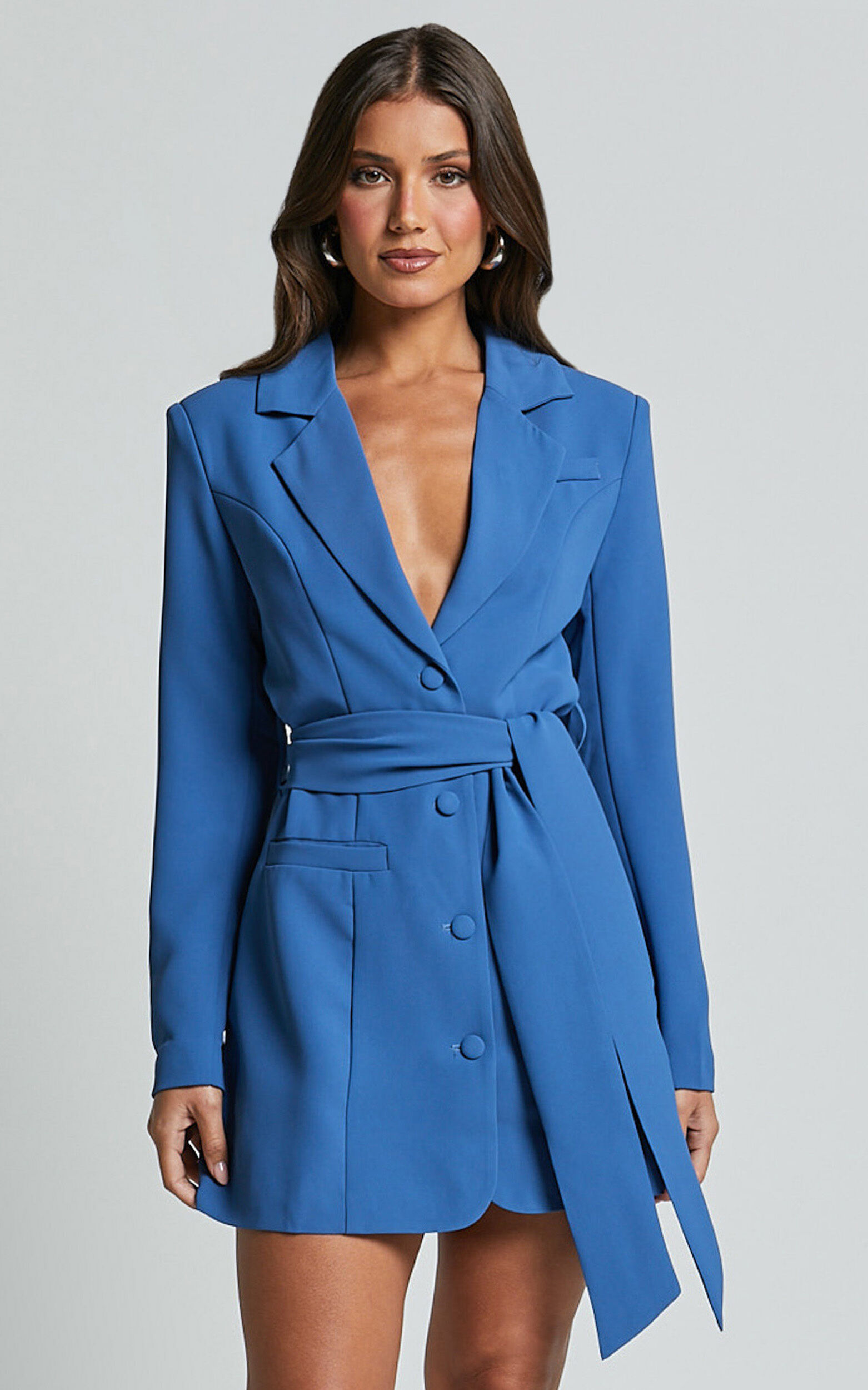 Mhina Mini Dress - Waist Tie Blazer Dress in Cobalt