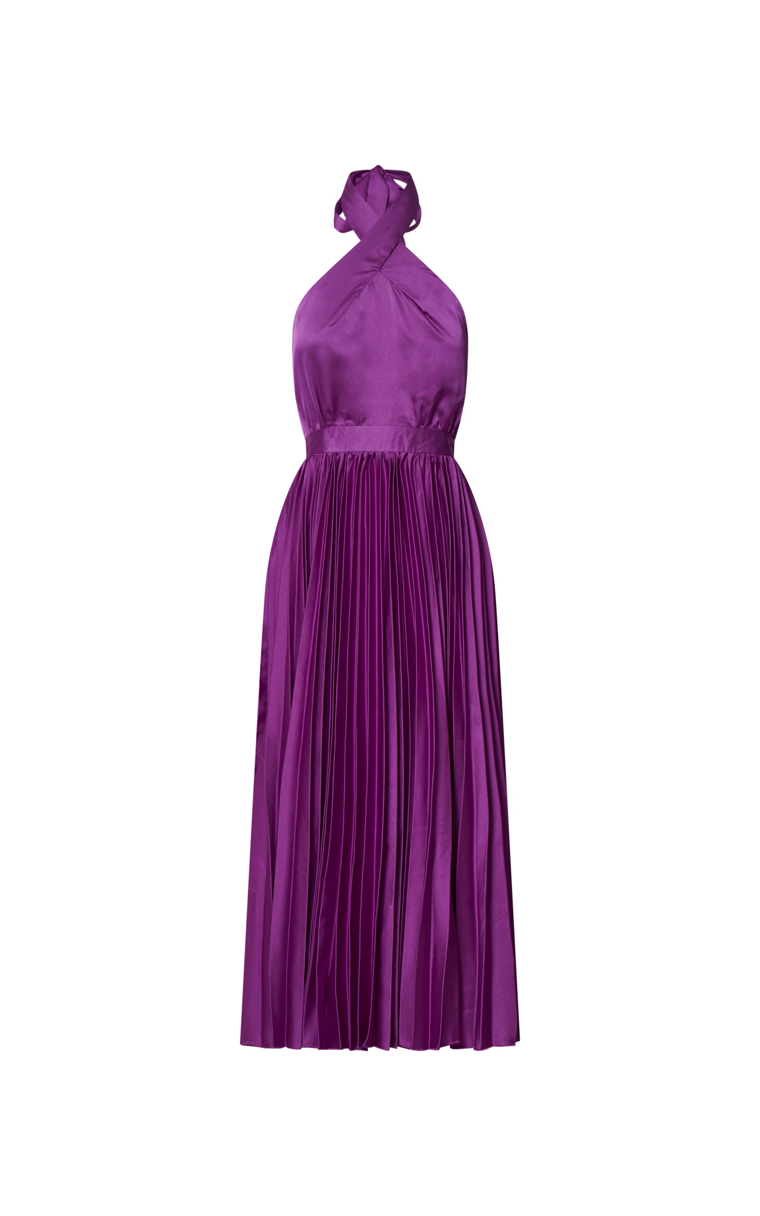 Eloise Midi Dress - Halter Neck Pleated Dress in Grape