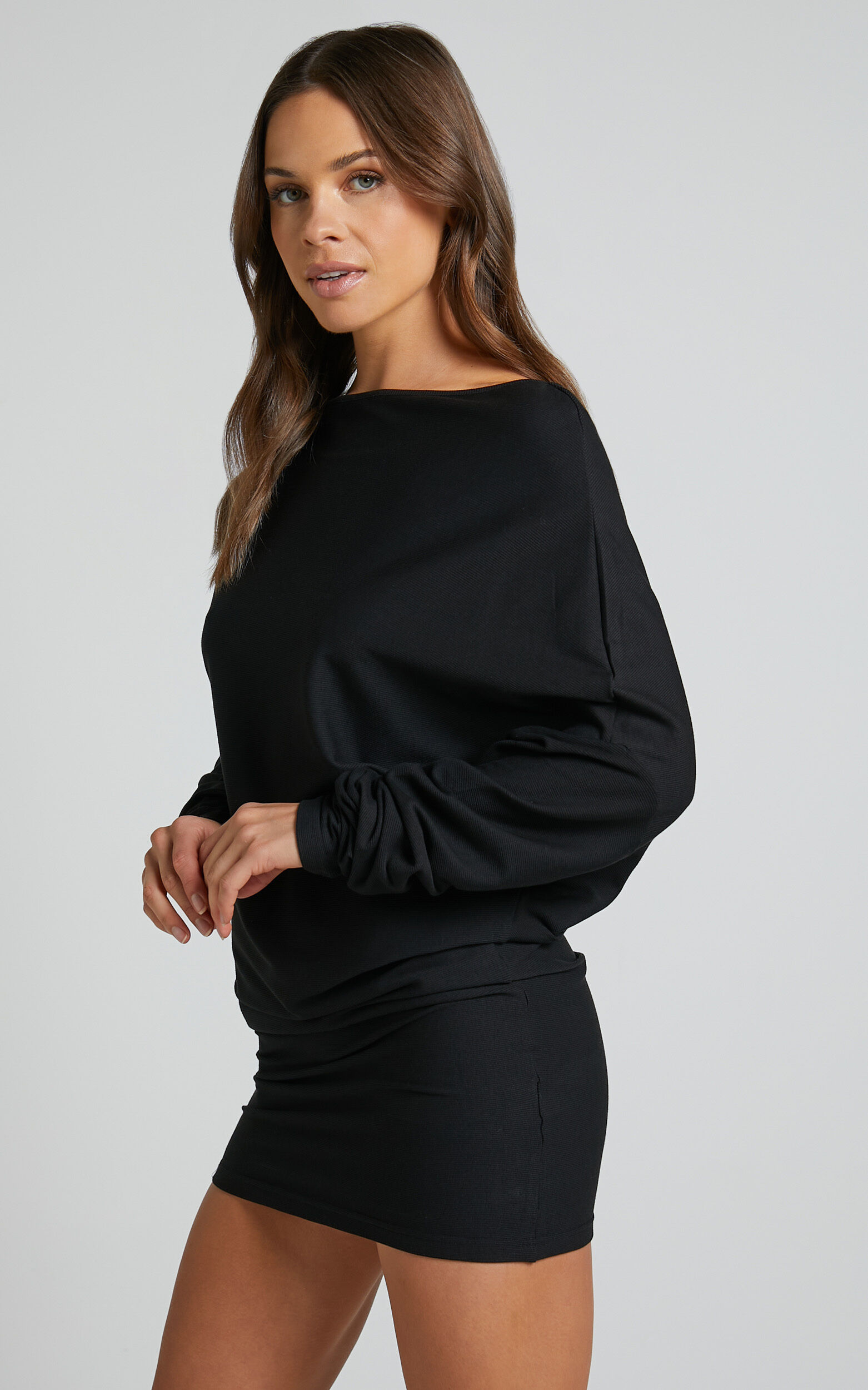 Fermina Mini Dress - Long Sleeve Bodycon Dress in Black