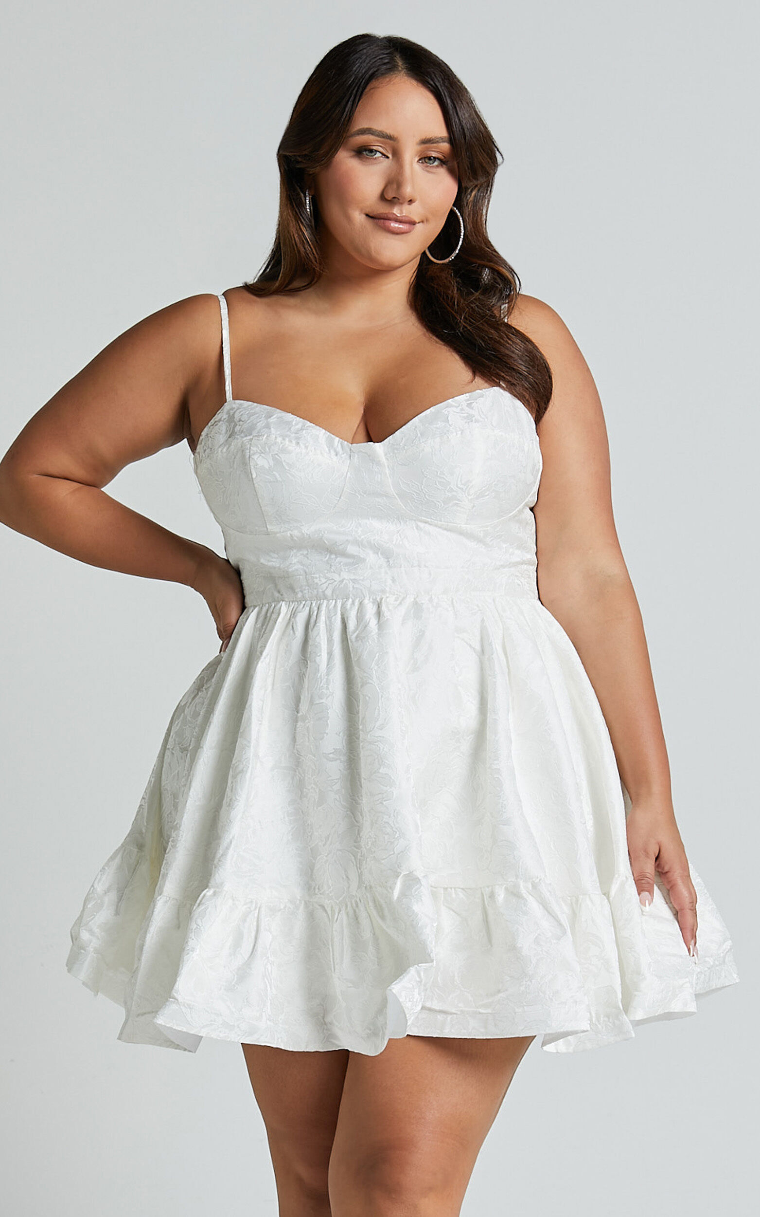 Kena Mini Dress - Jacquard Bustier Dress in White